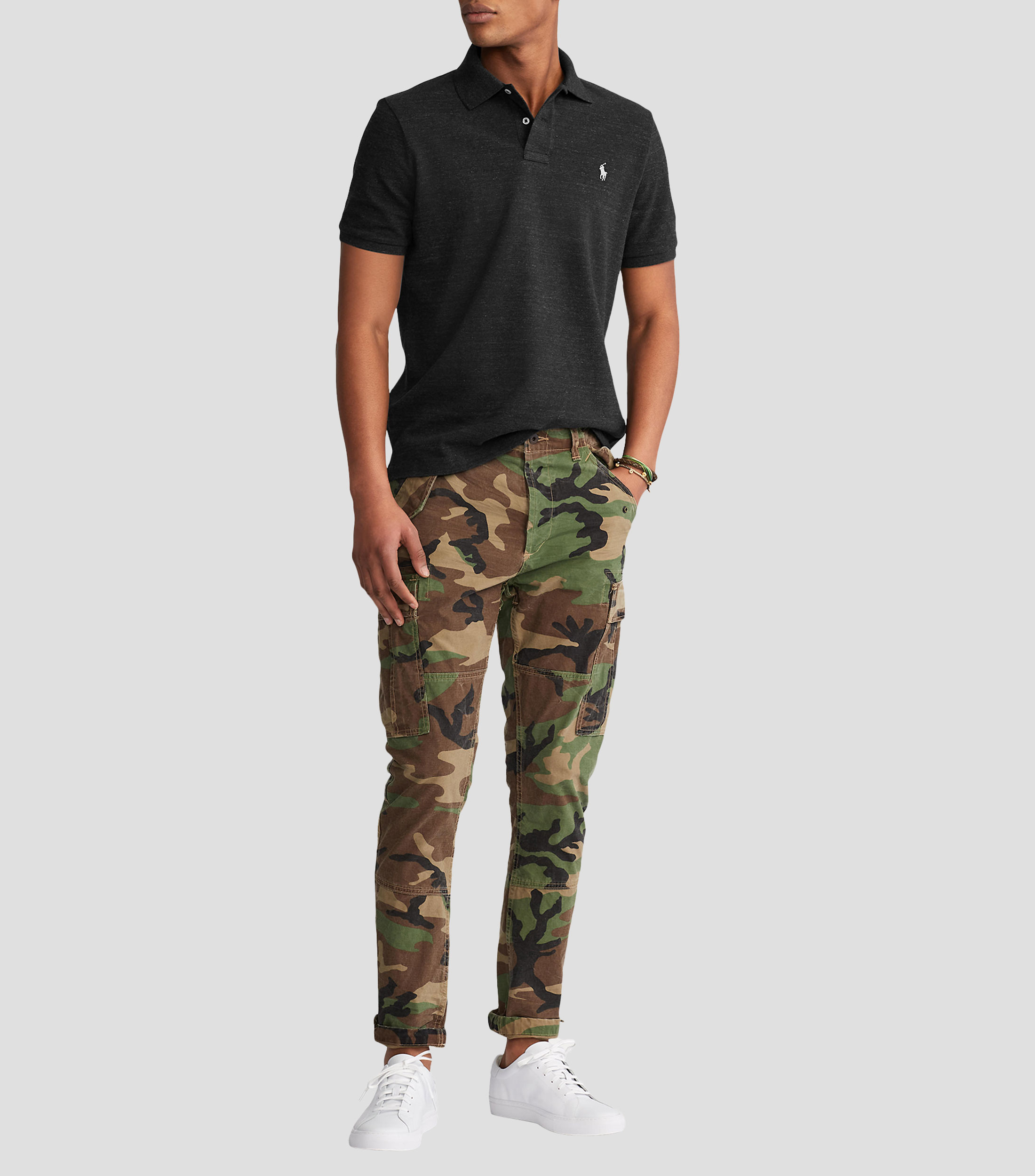 Playera tipo polo manga corta jaspeada Hombre