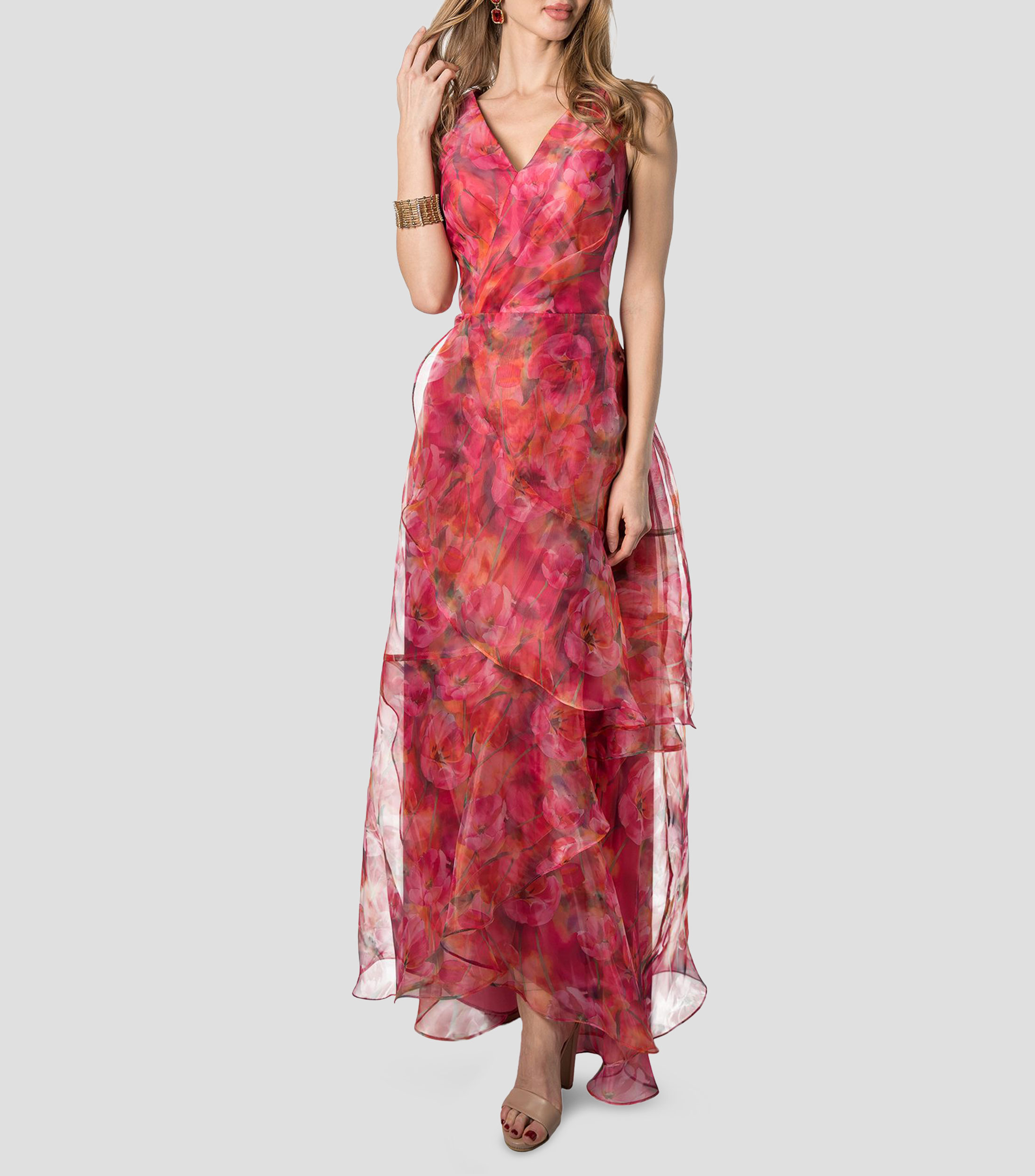 Vestido de fiesta largo estampado Mujer