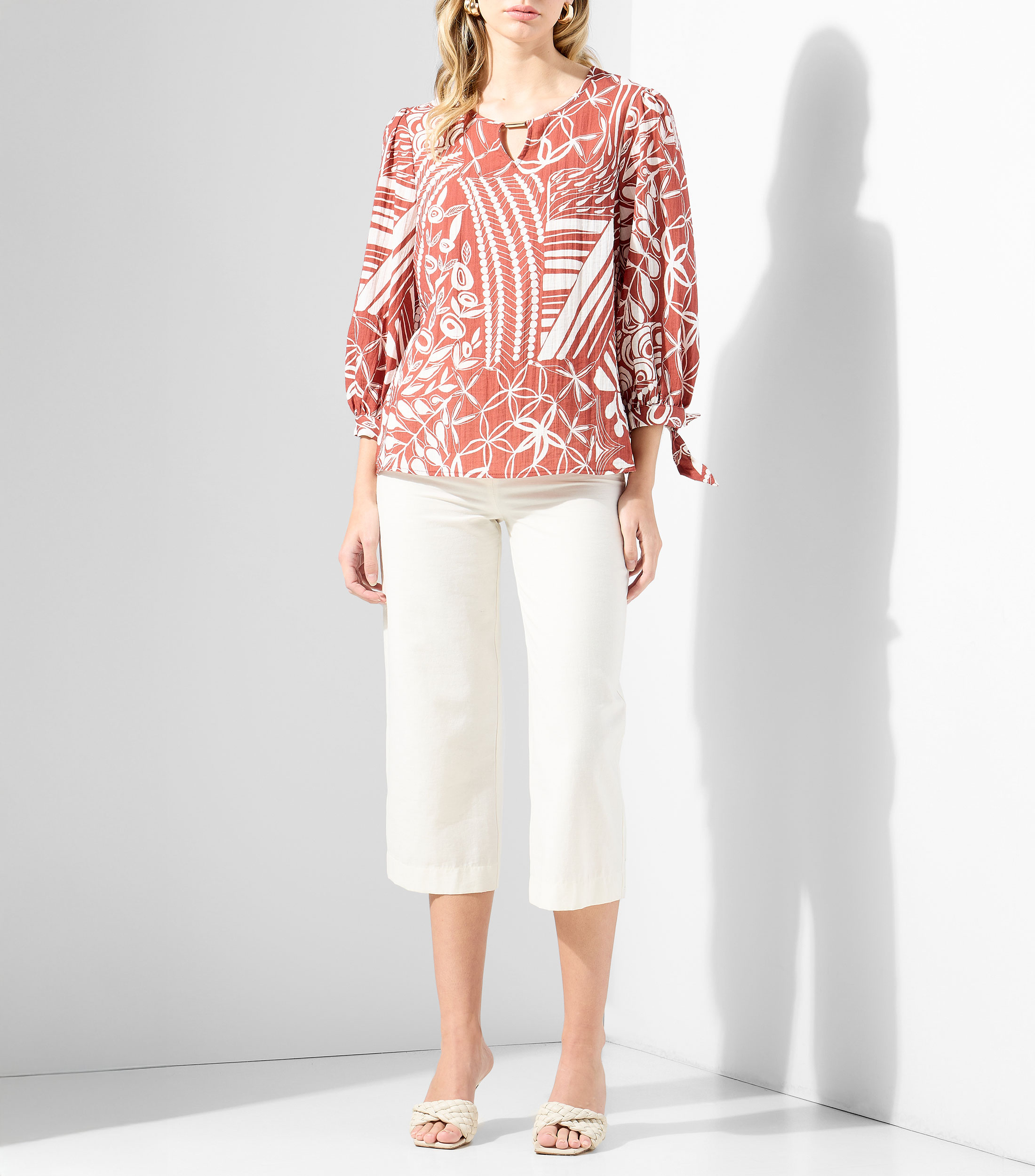 Blusa estampada manga larga Mujer