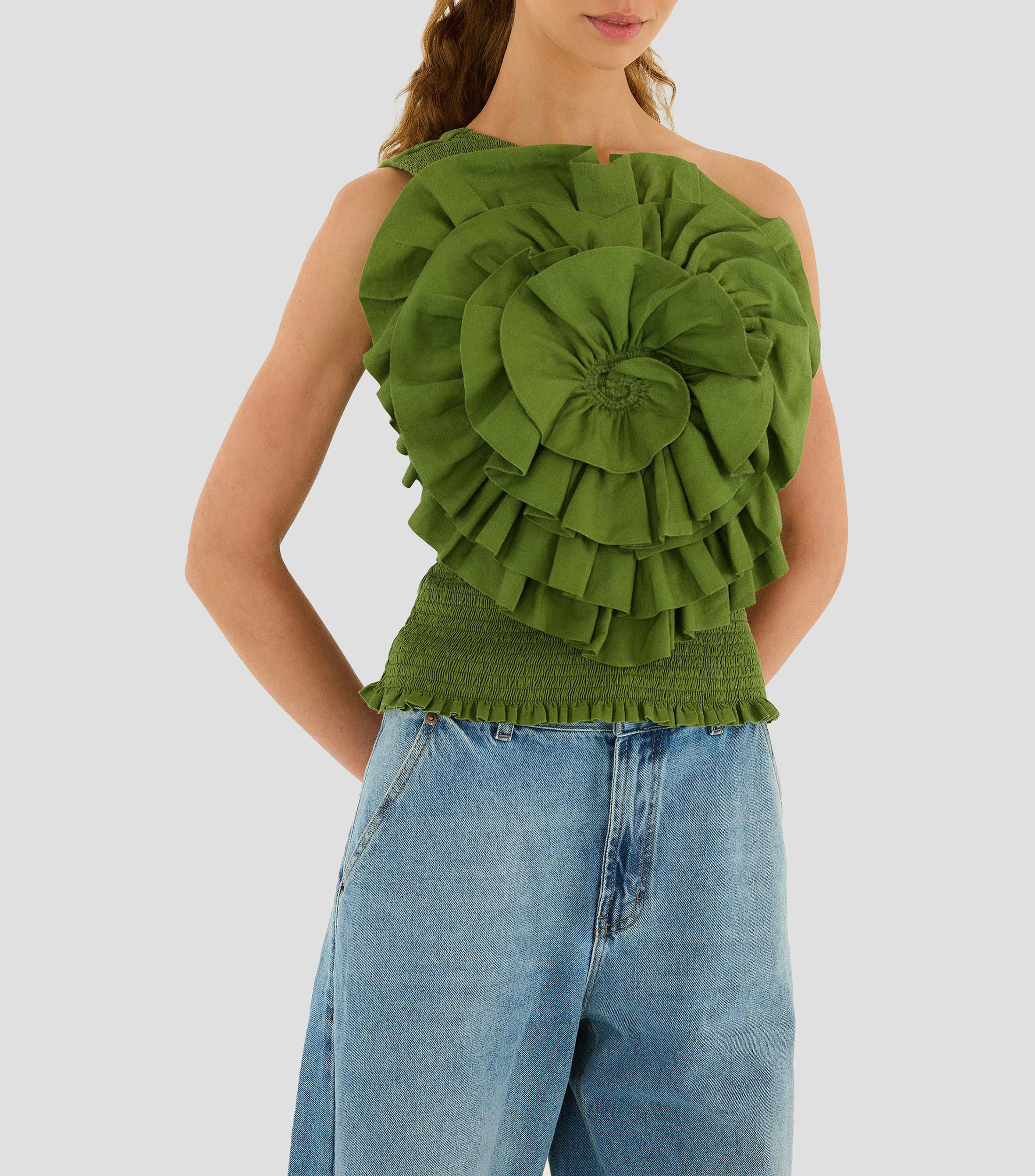 Blusa de diseño sólido sin mangas Green Mujer