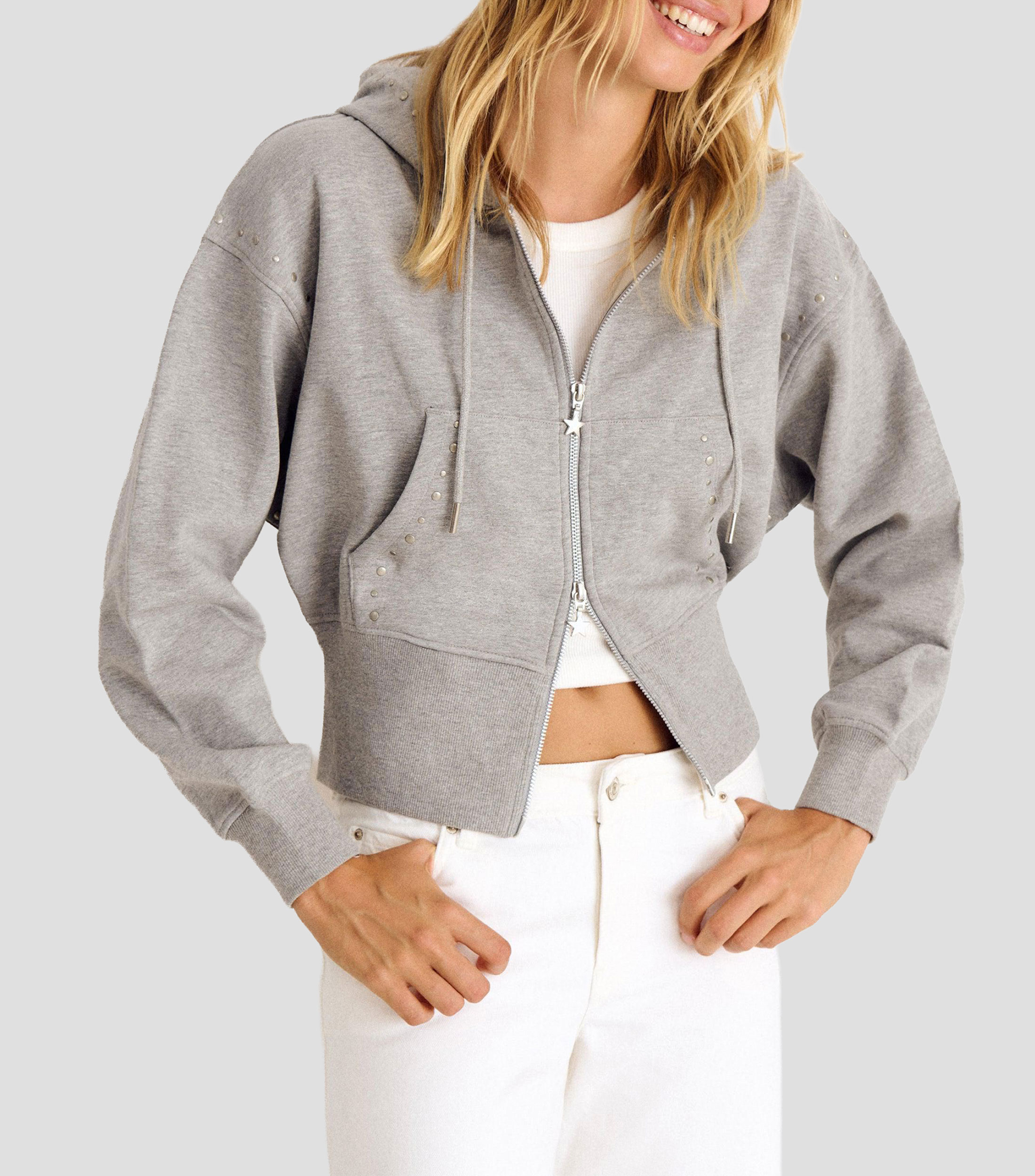 Sudadera con Capucha de corte regular jaspeado Mujer