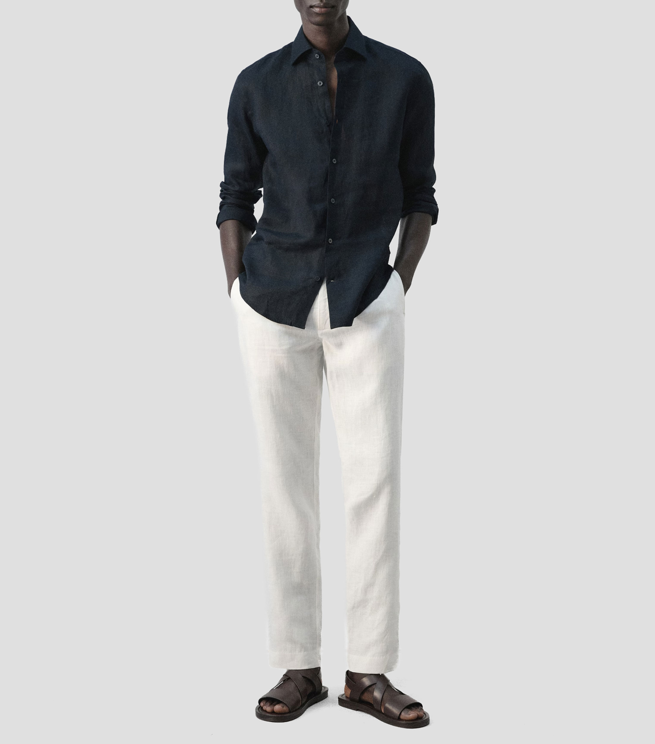 Camisa lisa manga larga Hombre