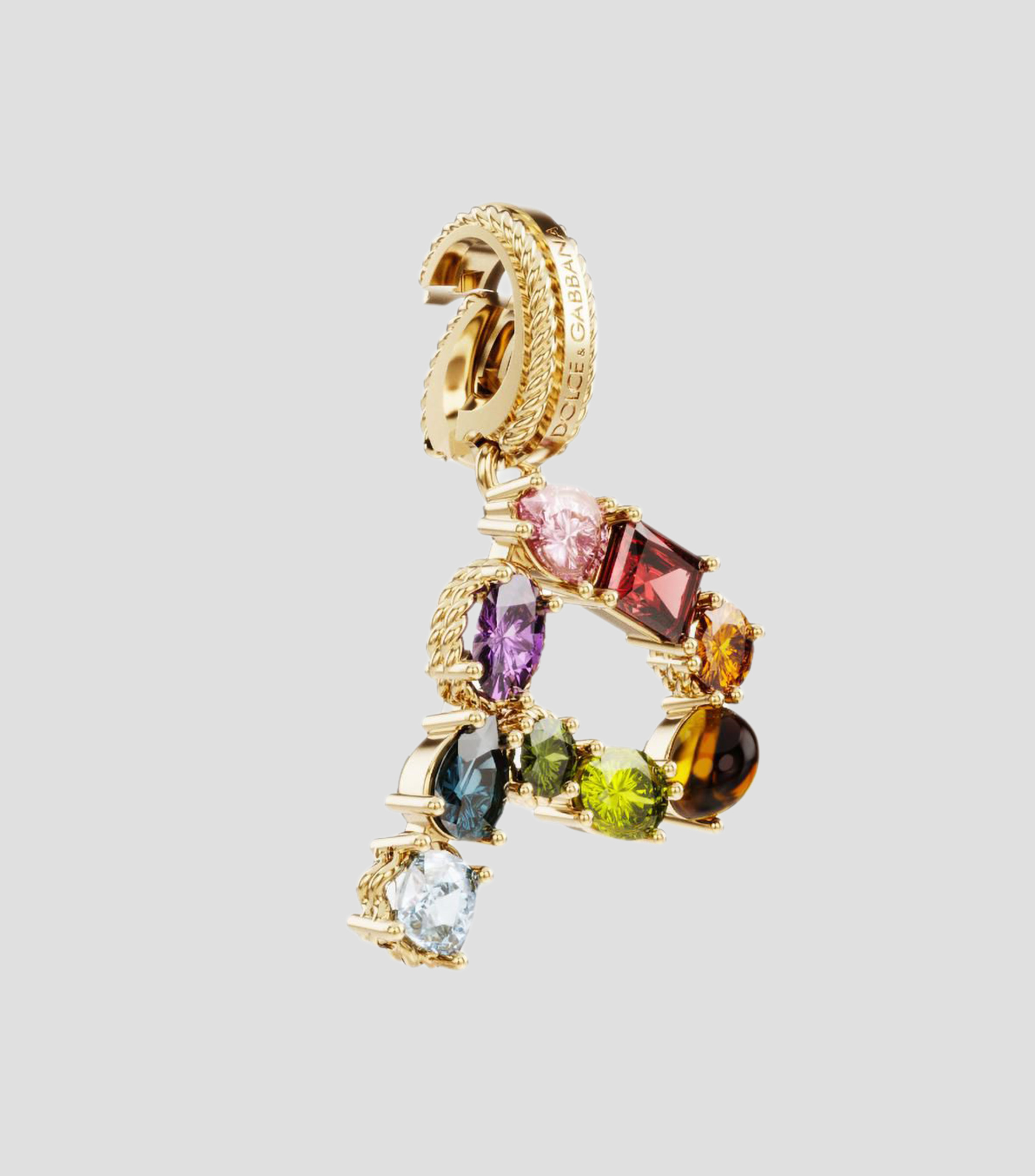 Charm letra "P" en Oro de 18 Kilates Alphabet Rainbow gemas multicolores Mujer