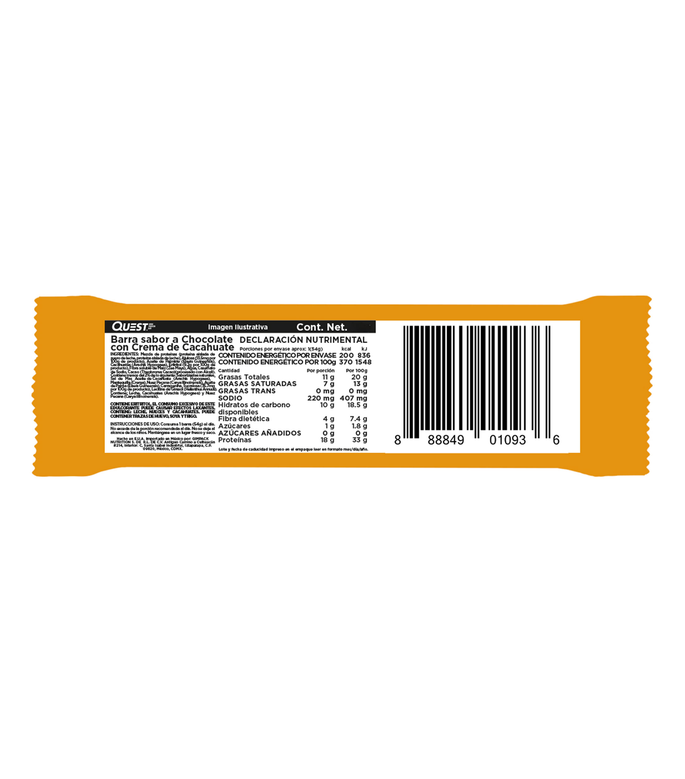 Barra de Proteína Chocolate con Crema de Cacahuate, 54 g