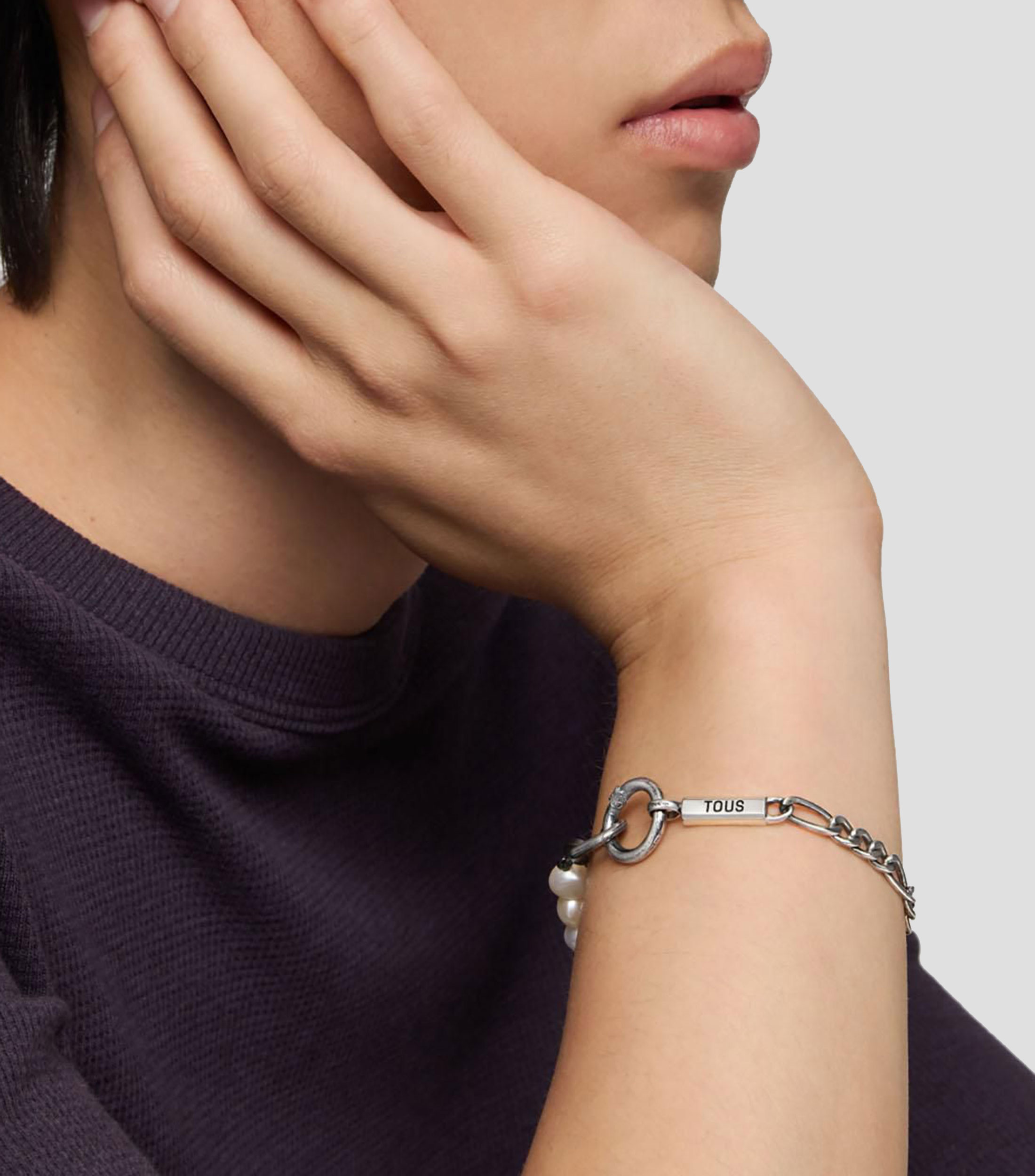 Pulsera en Plata con Perlas Hombre