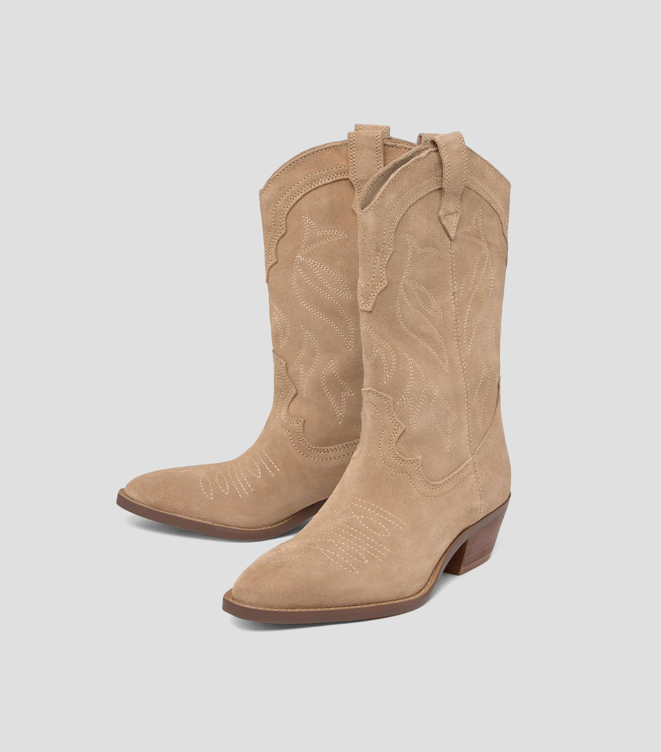 Botas vaqueras medias en piel bovina con tacón bajo ancho Mujer