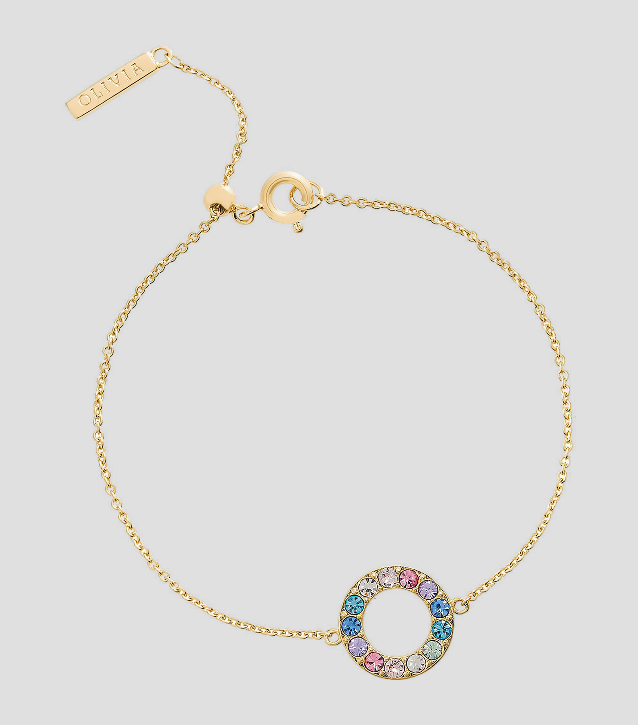 Pulsera con dije de círculo con cristales Rainbow Mujer