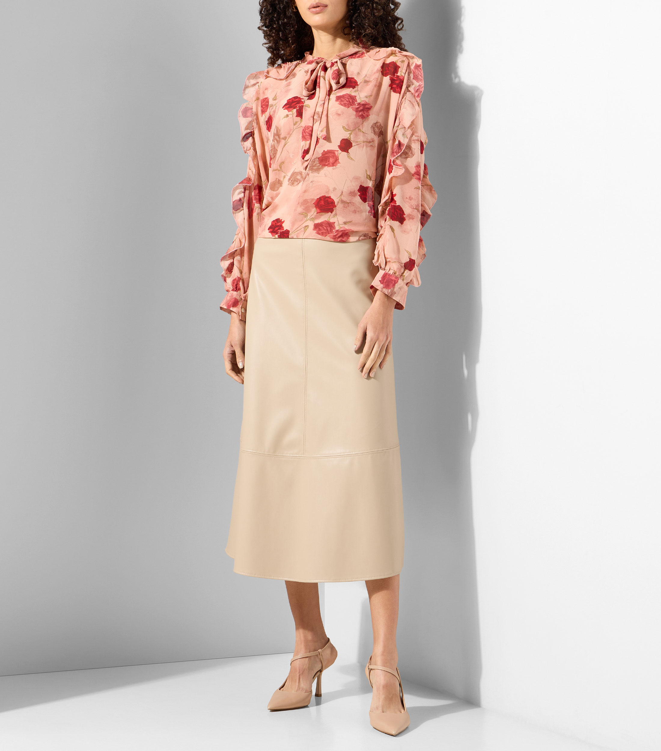 Blusa con estampado manga larga Mujer