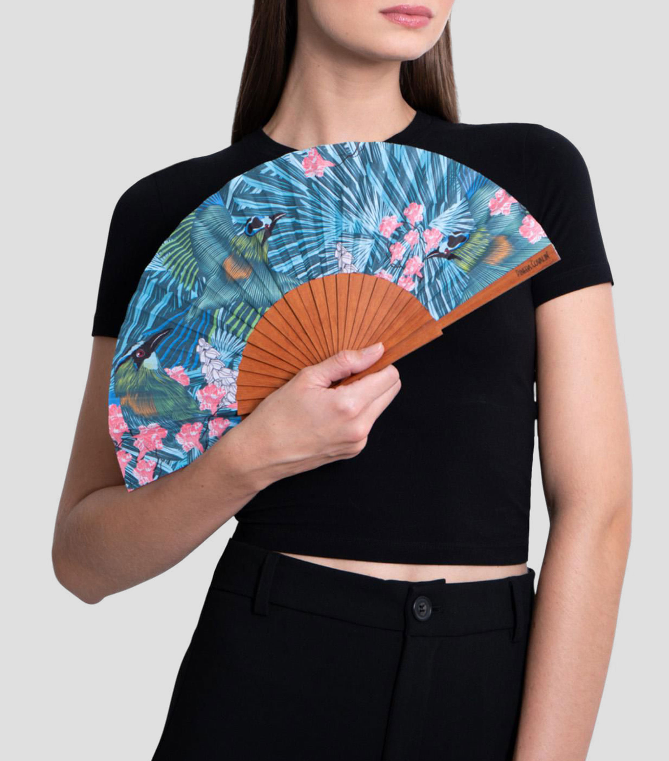 Abanico azul estampado Torogoz Mujer