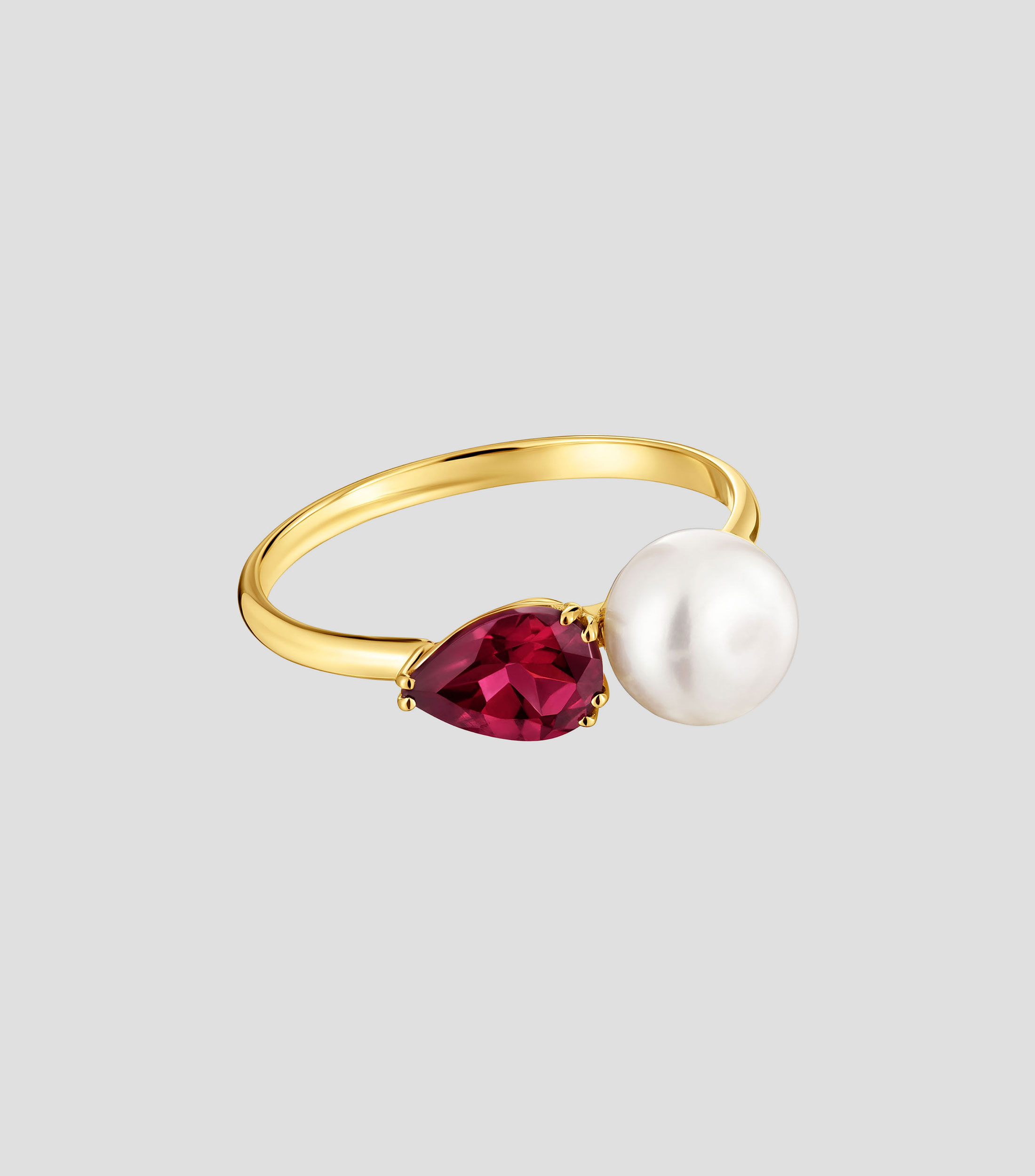 Anillo en Oro Amarillo Ivette con Rodolita y Perla cultivada Mujer