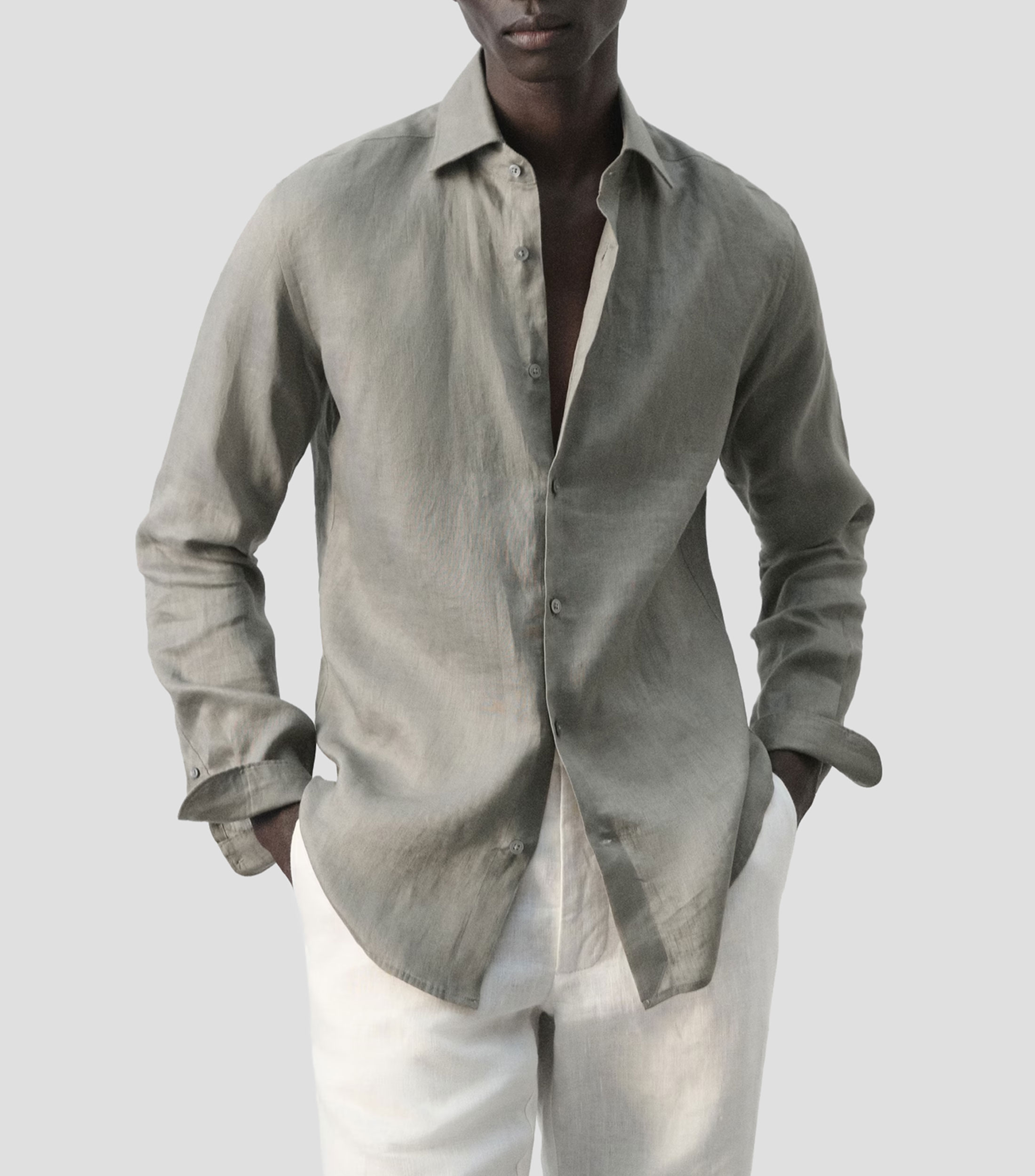 Camisa lisa manga larga Hombre