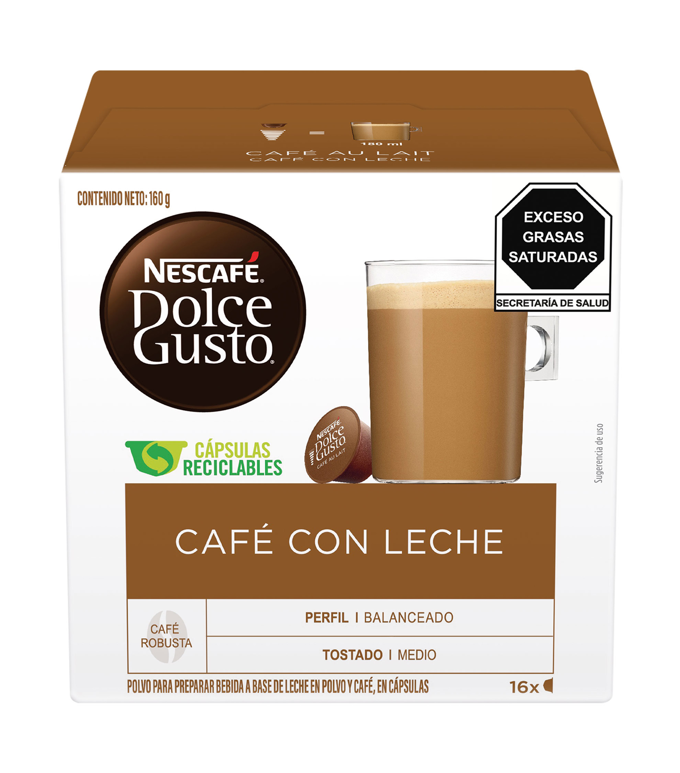 Nescafé Dolce Gusto Cápsulas Reciclables de Café Au Lait, 160 gr - El  Palacio de Hierro