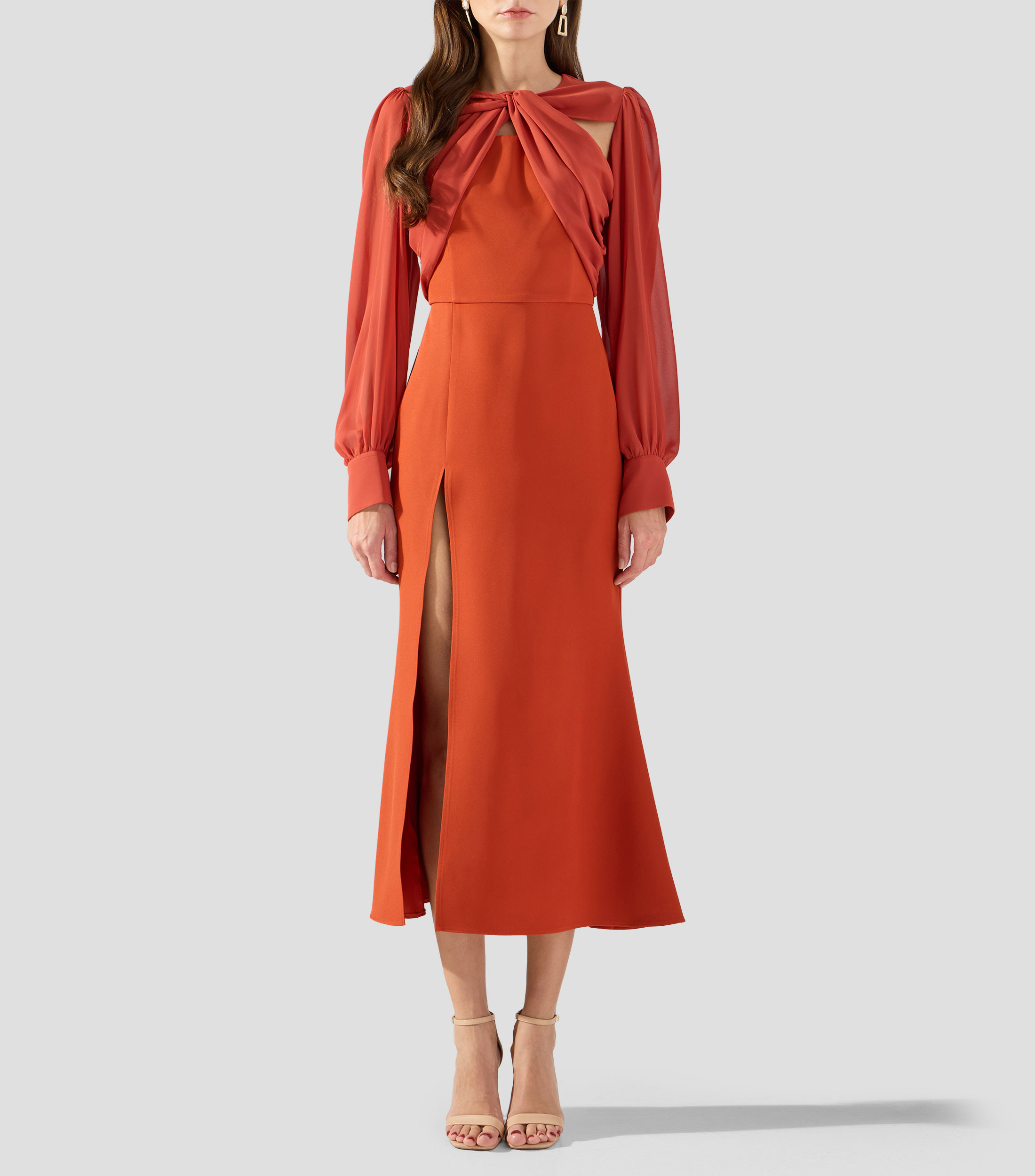 Vestido largo manga larga liso Mujer