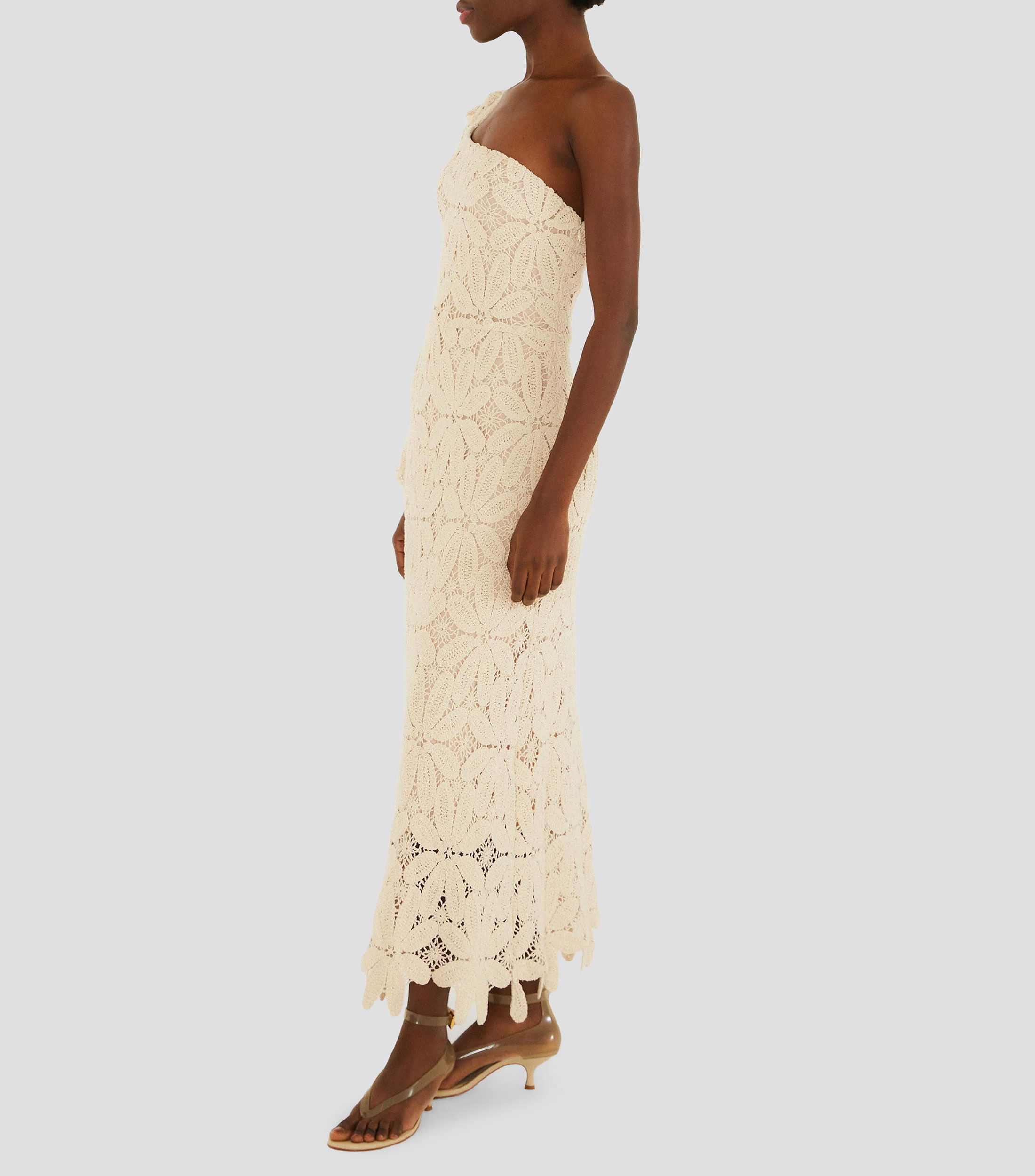 Vestido largo de una manga larga sólido floral Mujer