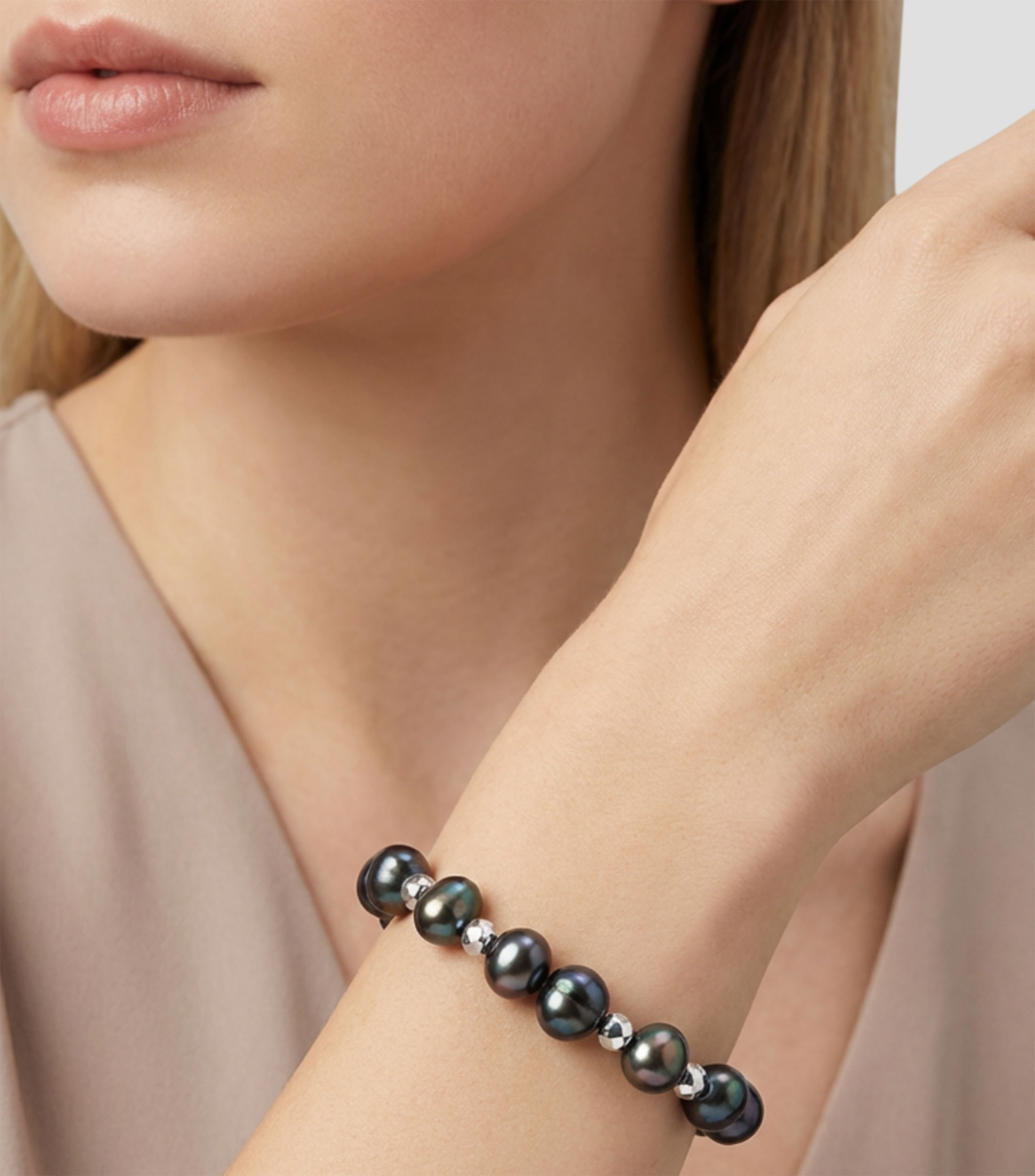 Pulsera en plata .925 con perlas moradas y hematita Perlas Mujer