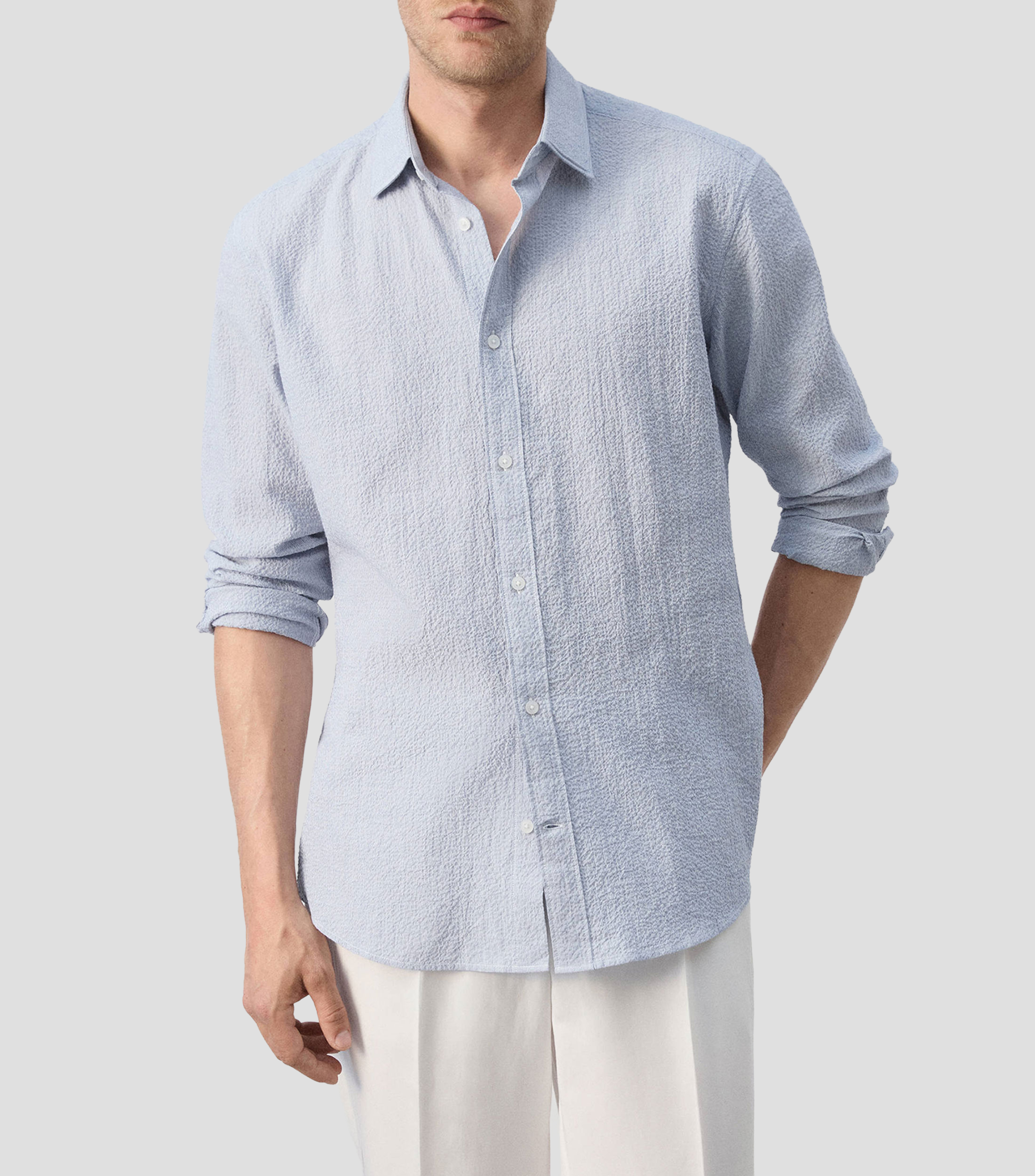 Camisa con rayas finas manga larga Hombre