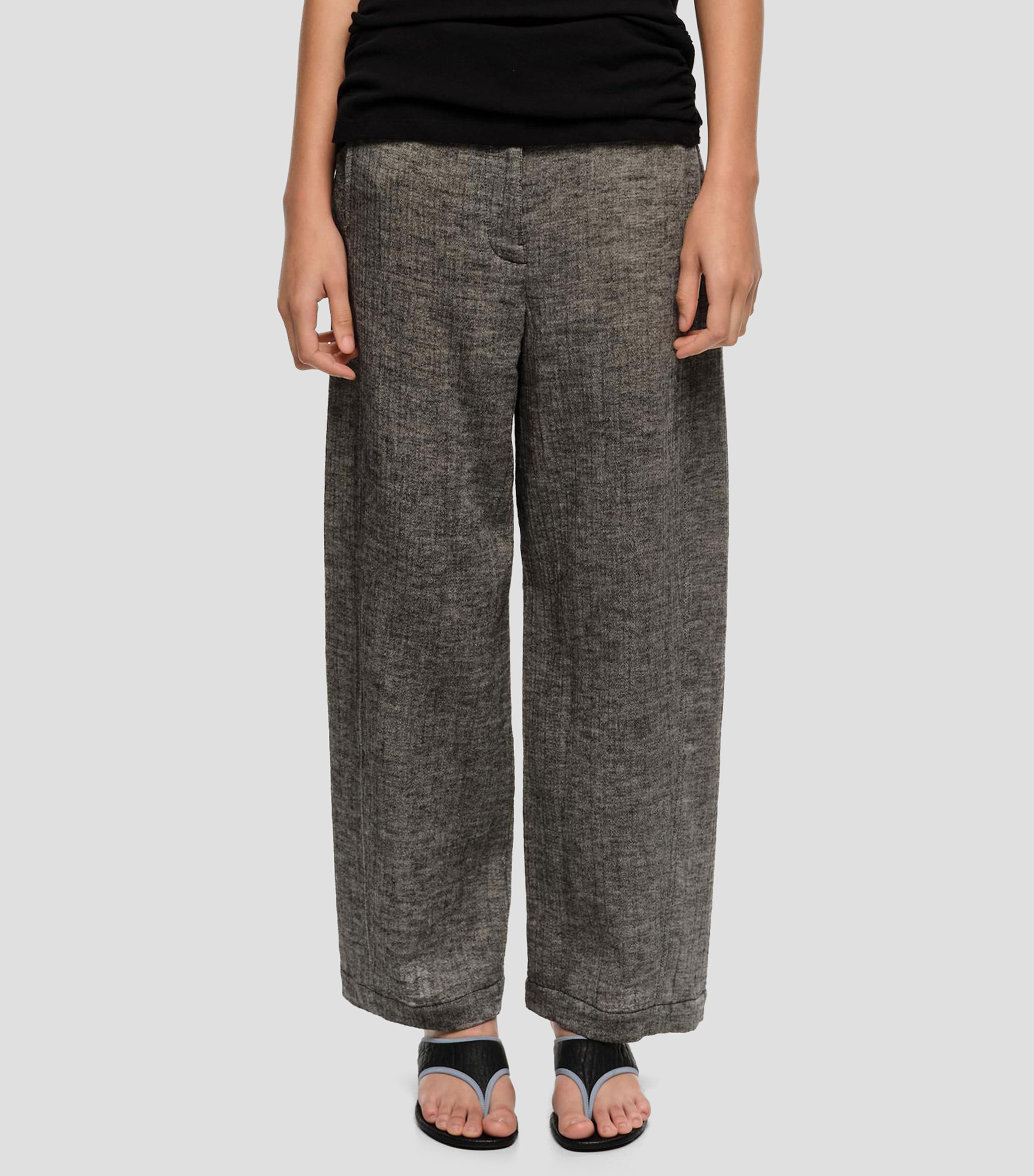 Pantalón barrel algodón lino gris Mujer