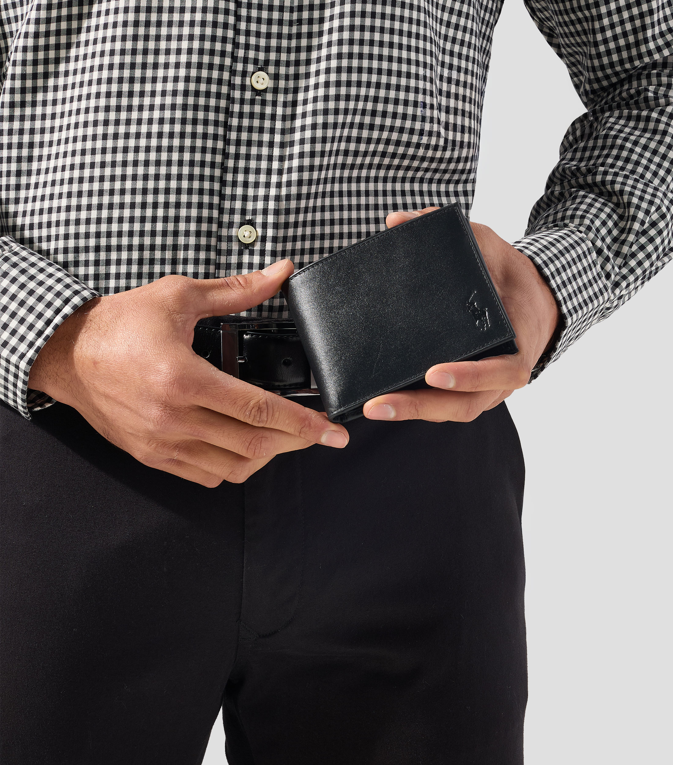 Cartera bifold en piel vacuna lisa Hombre