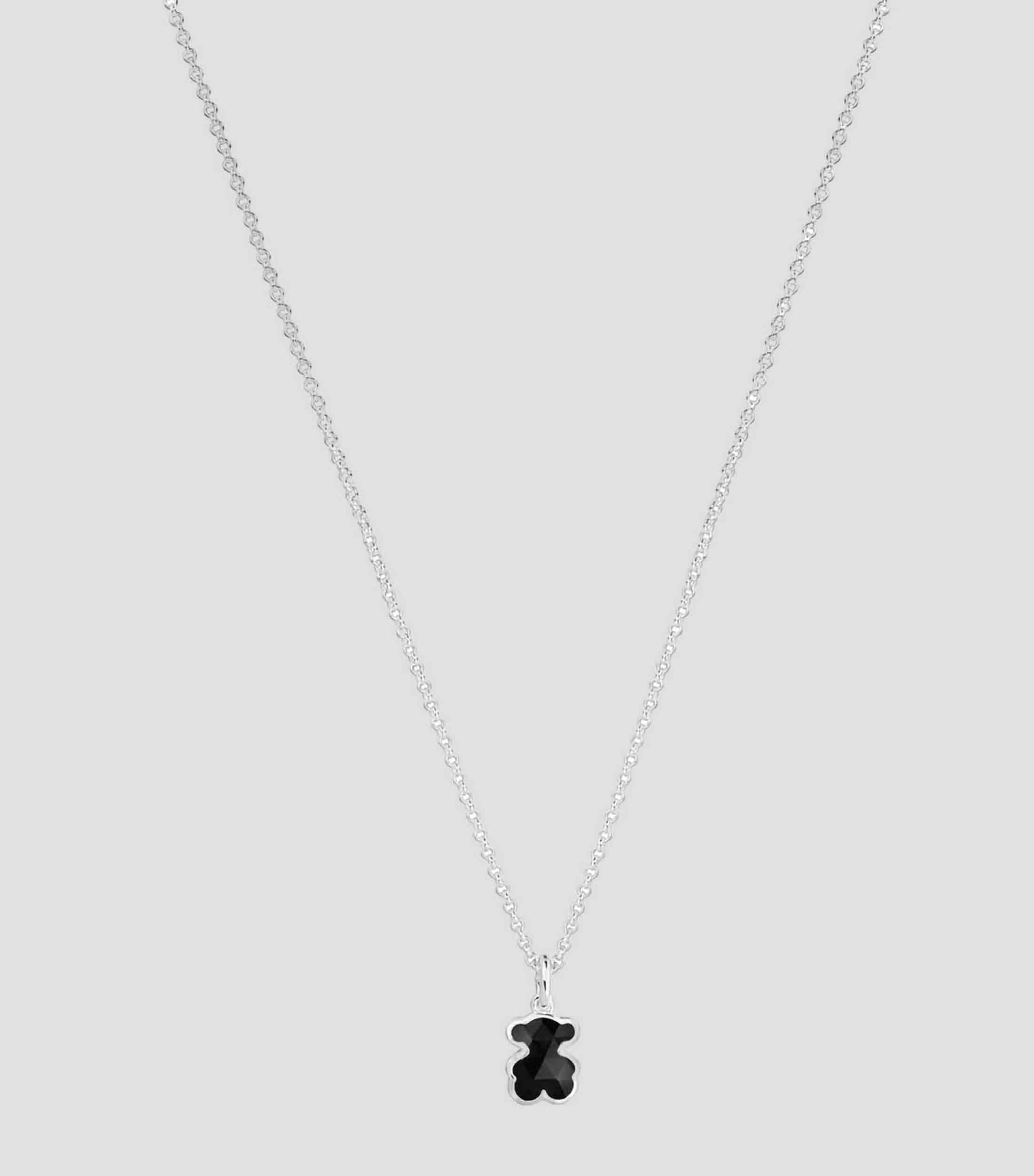 Collar con oso en plata .925 y onix Icon Color Mujer