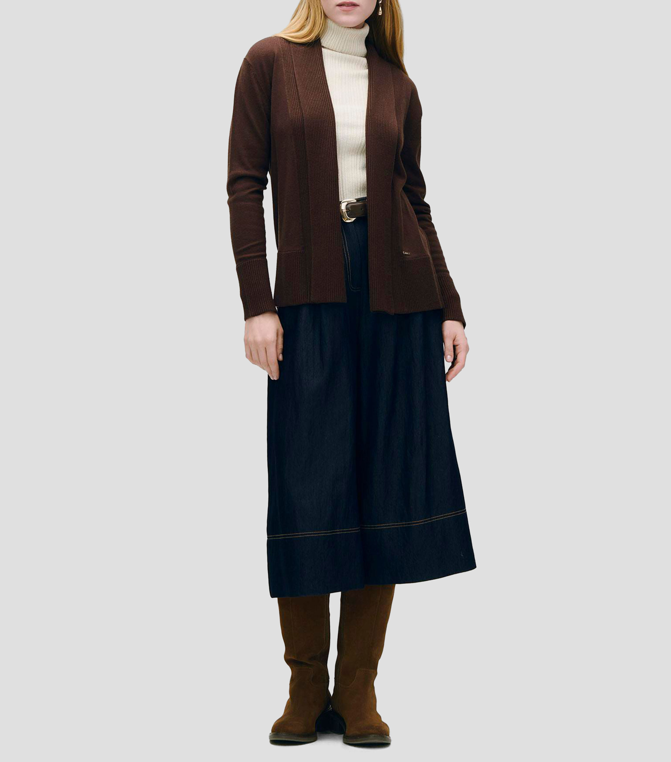 Cárdigan tejido combinado canalé Mujer