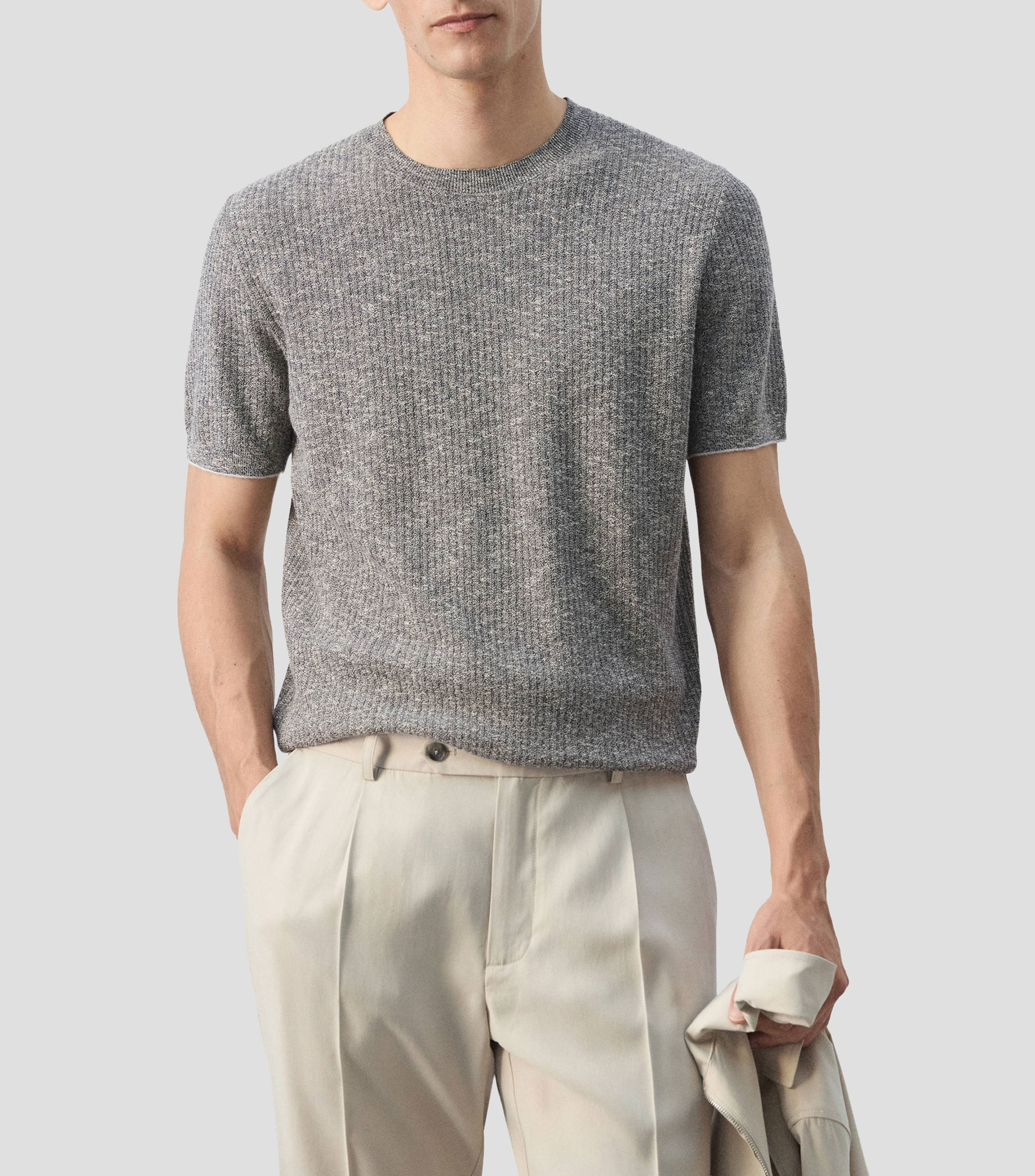 Playera cuello redondo manga corta jaspeada Hombre