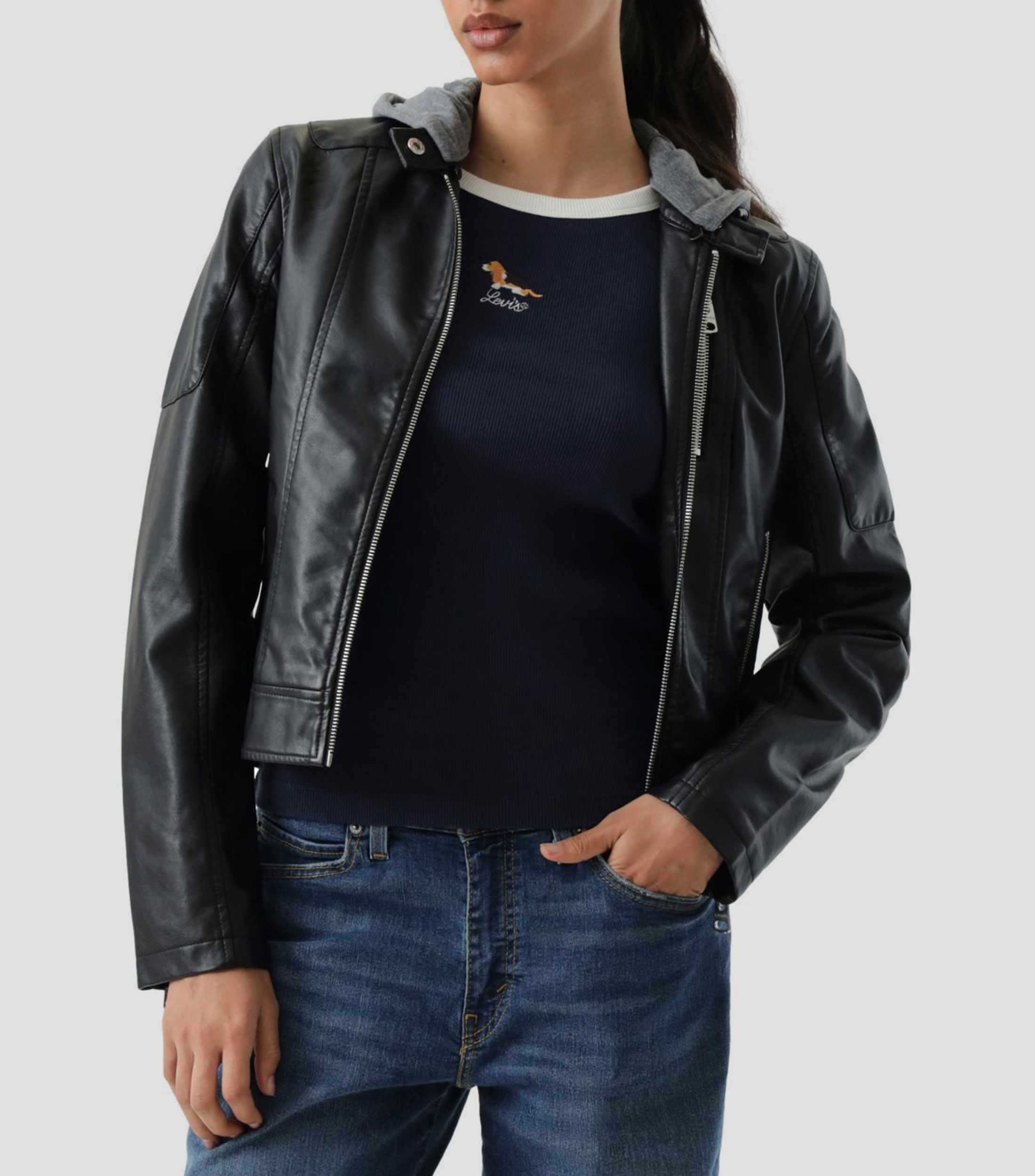 Chamarra biker con capucha Mujer