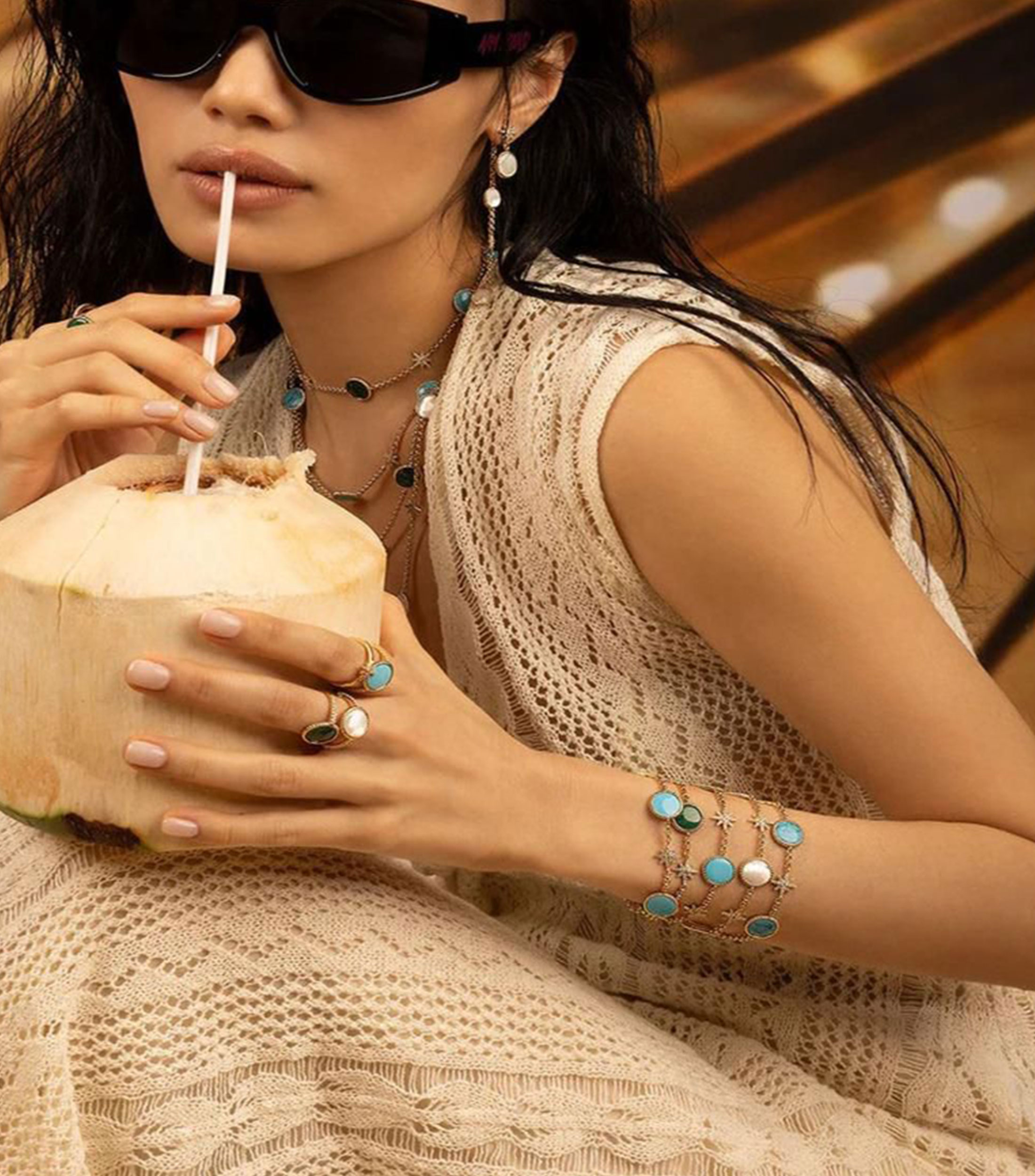 Pulsera Ete Méteorites con circonitas y nácar Mujer