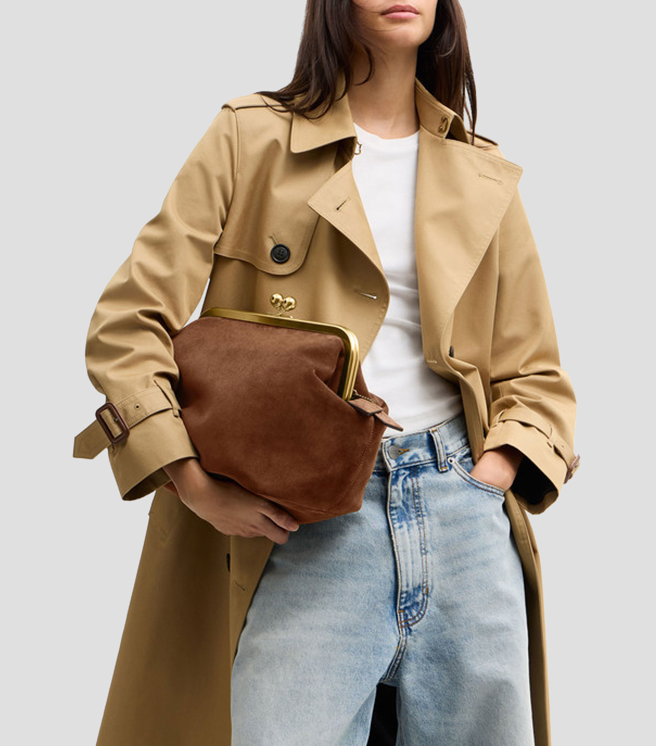 Bolsa shoulder café en piel Kisslock lisa Mujer