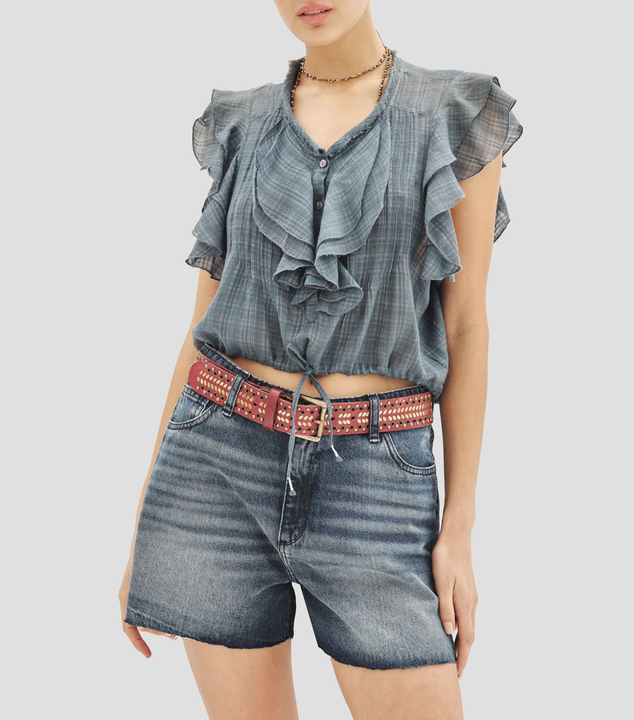 Blusa estampada manga corta Mujer