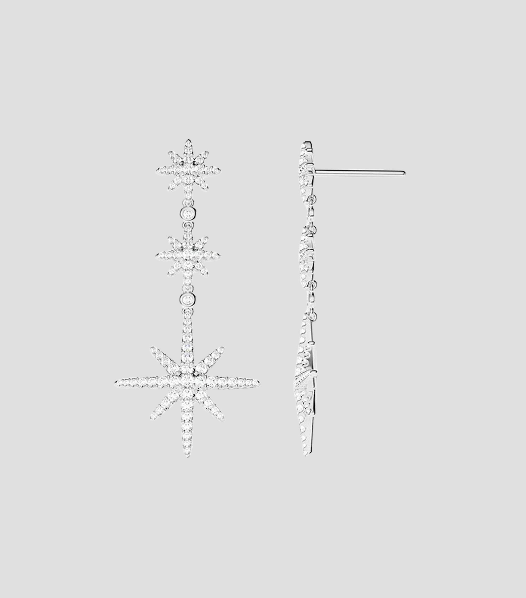 Aretes Meteorites Triple con circonita Mujer