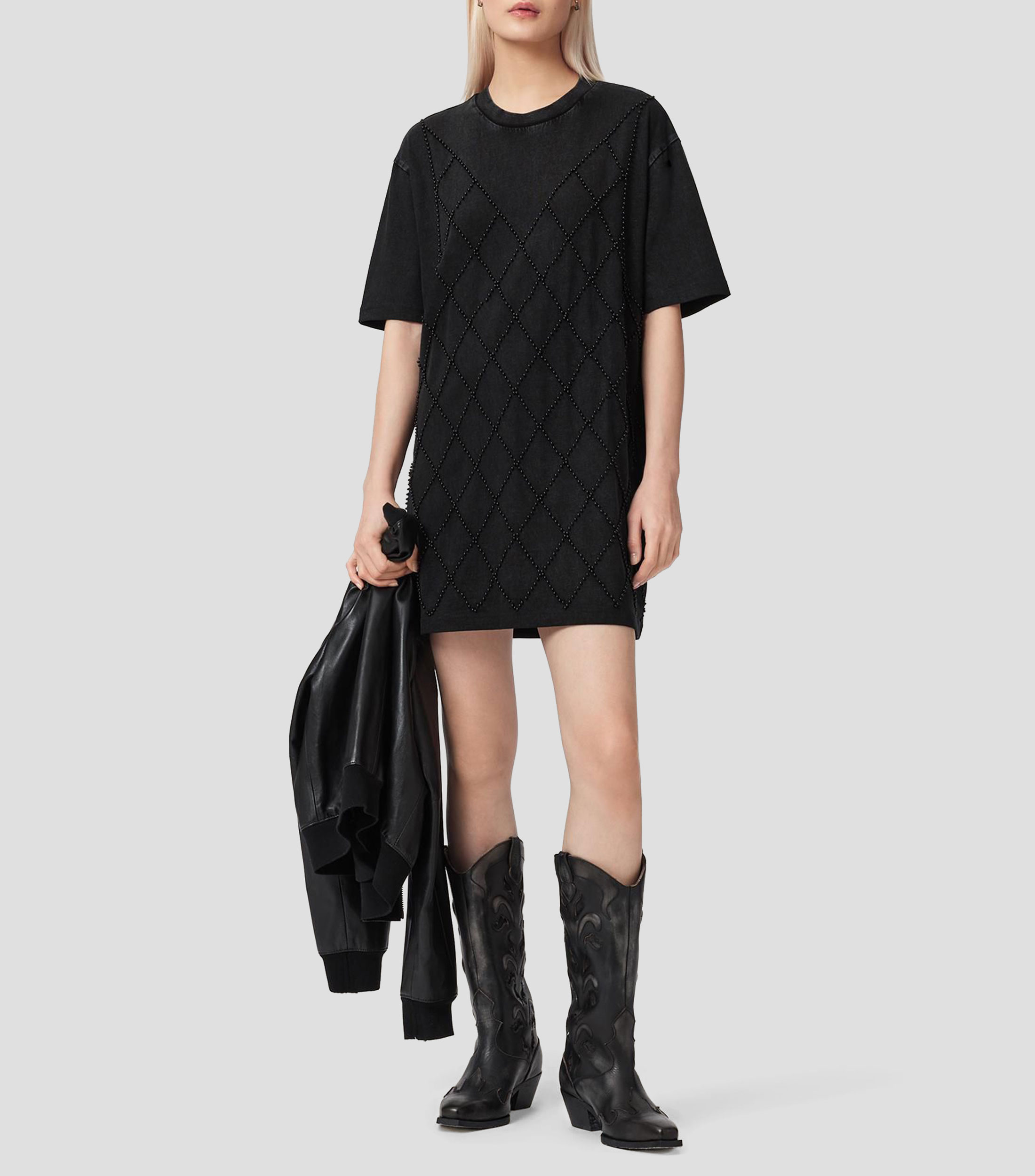 Vestido corto manga corta liso Mujer