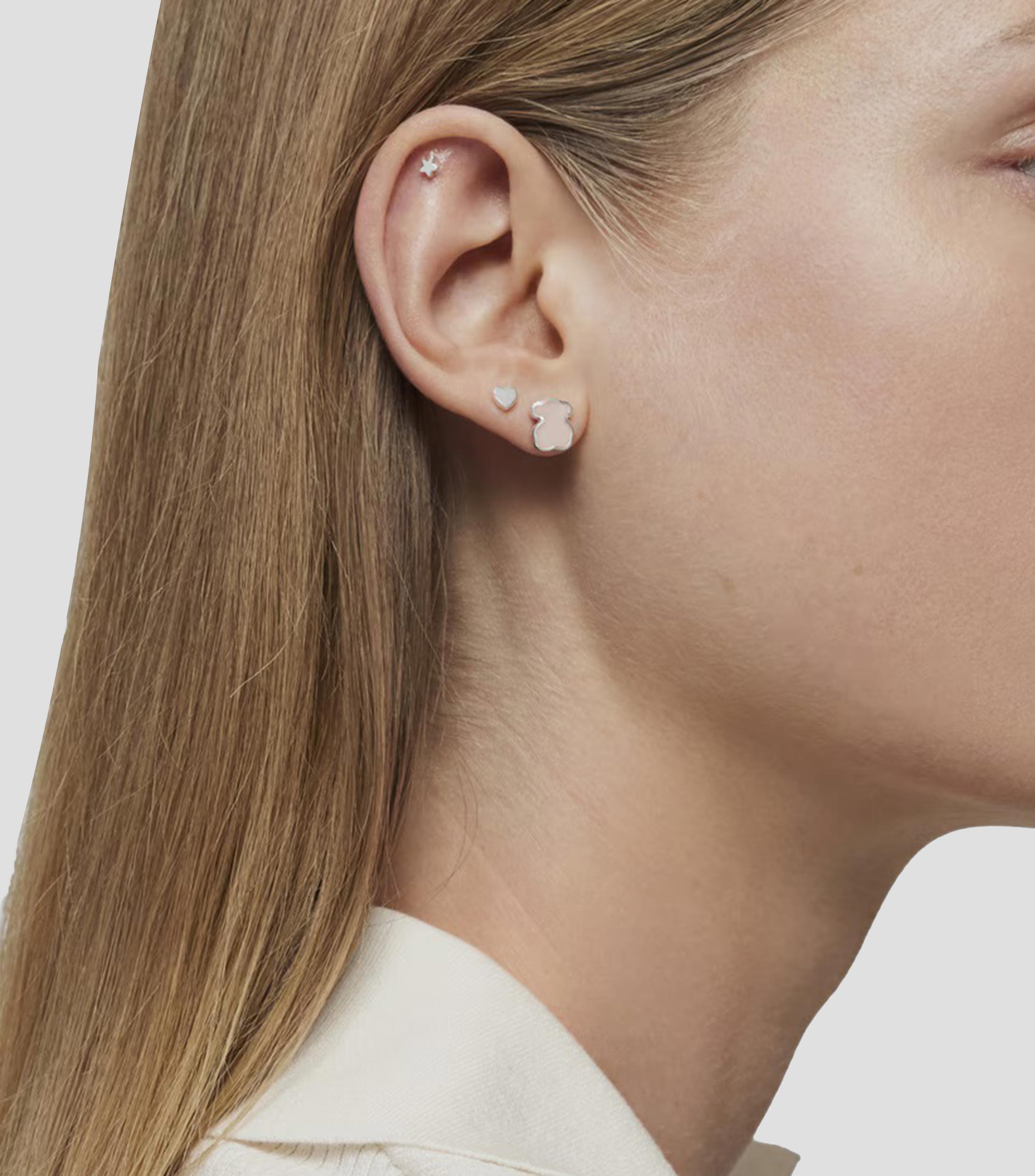 Aretes oso en Plata con cuarzo Mujer