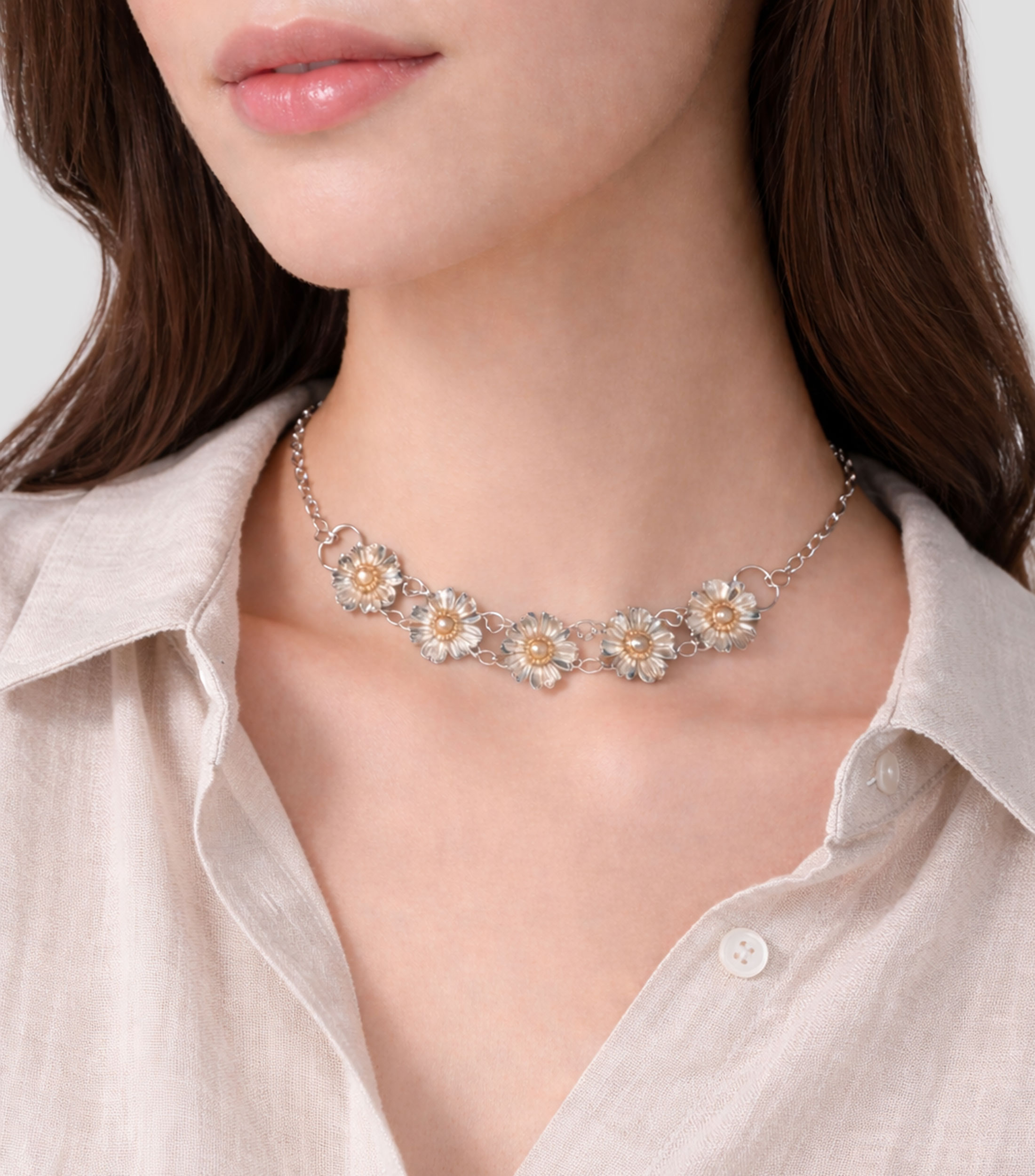 Collar con flores y cristal Mujer