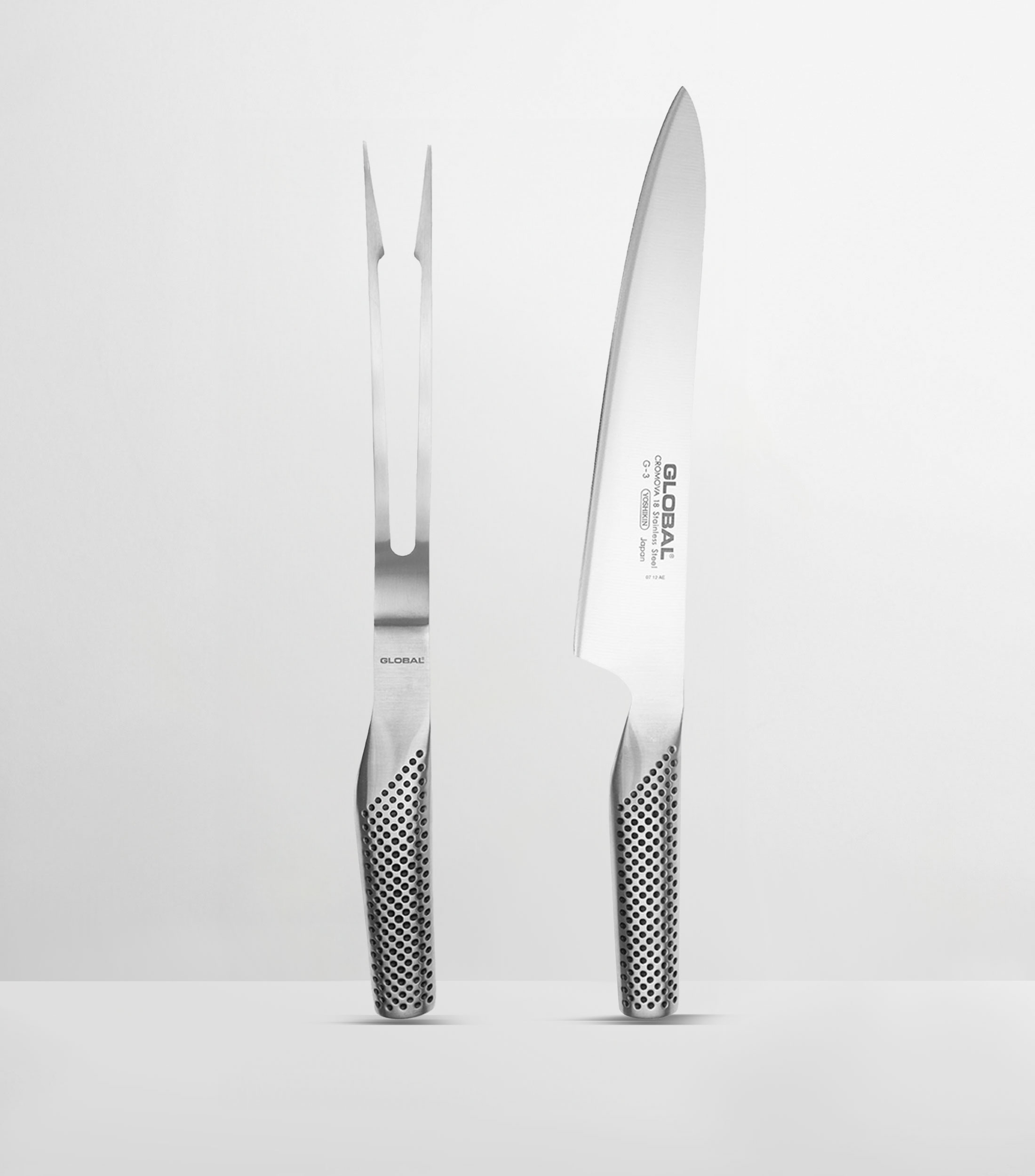 Set de Cuchillo de Chef y Tenedor en acero inoxidable