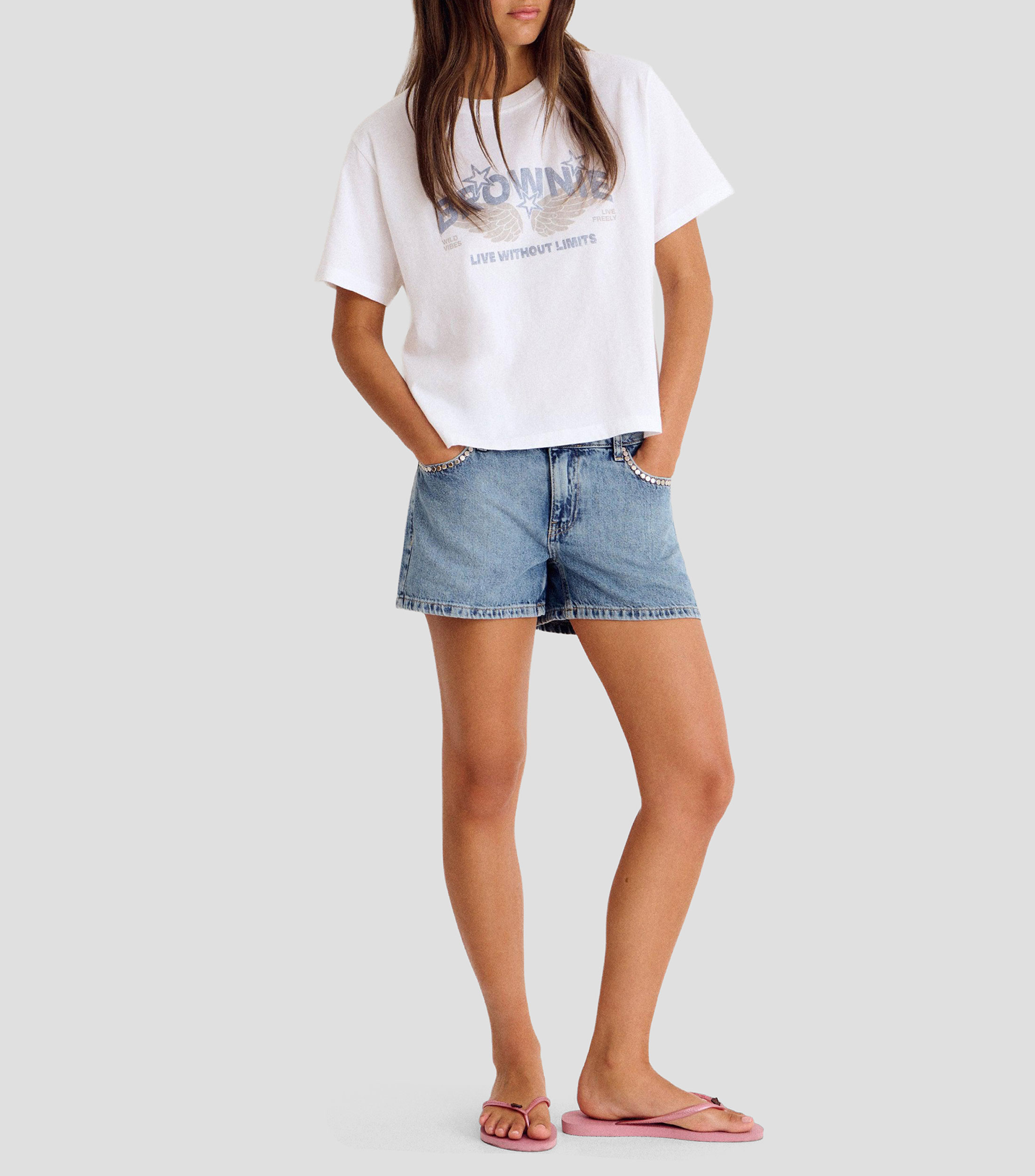 Playera cuello redondo manga corta estampada Mujer