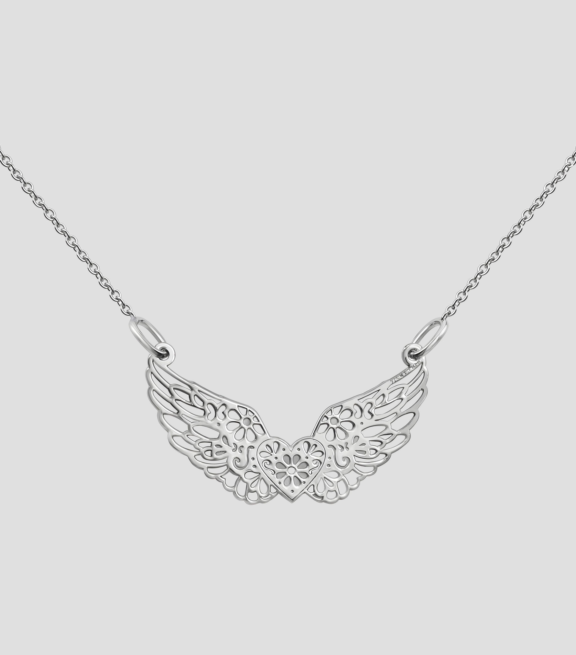 Dije con cadena en plata .925 Corazón con alas Mexicanizado Mujer