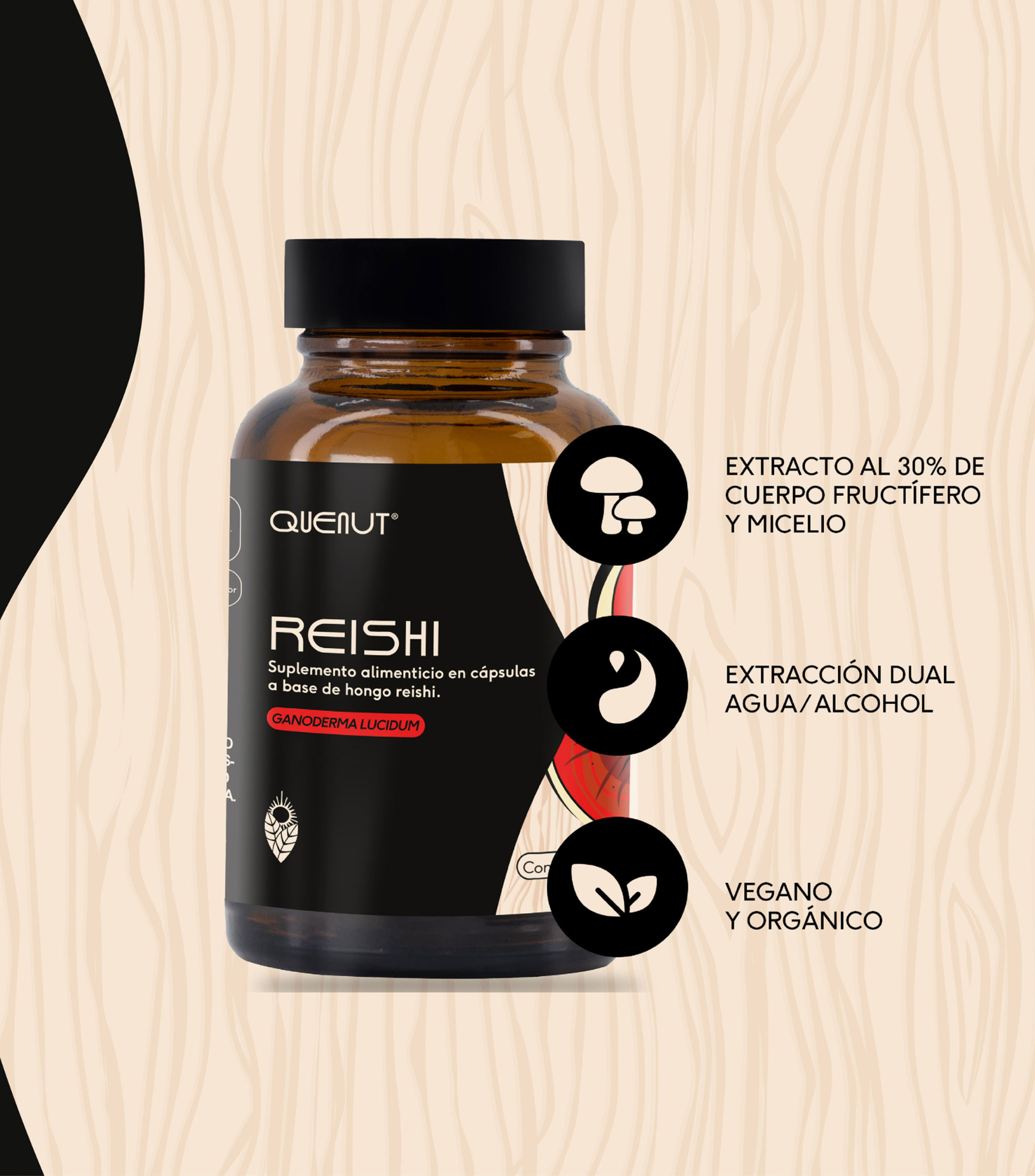 Suplemento alimenticio en cápsulas Reishi, 33 g