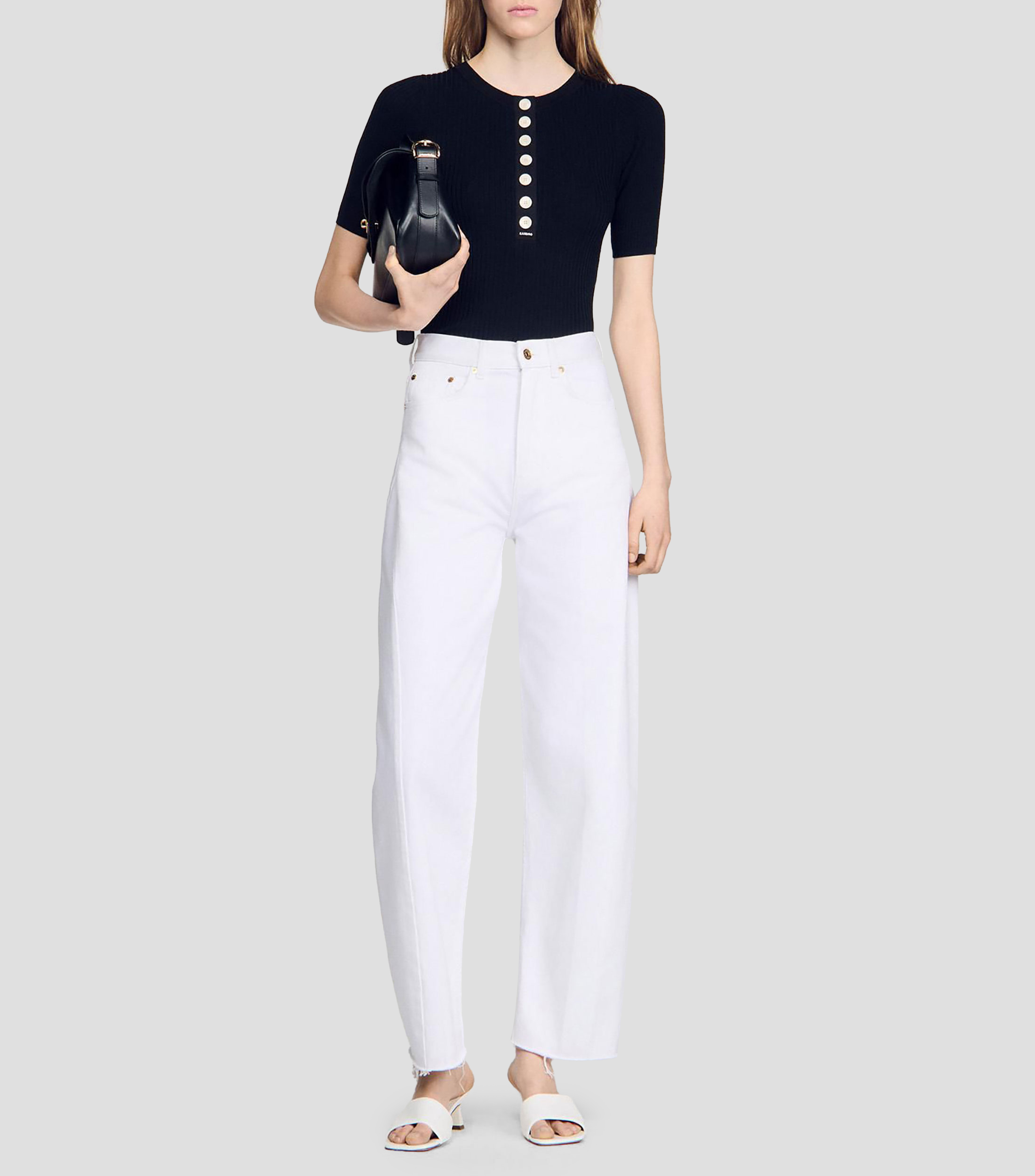 Blusa lisa con manga corta Mujer