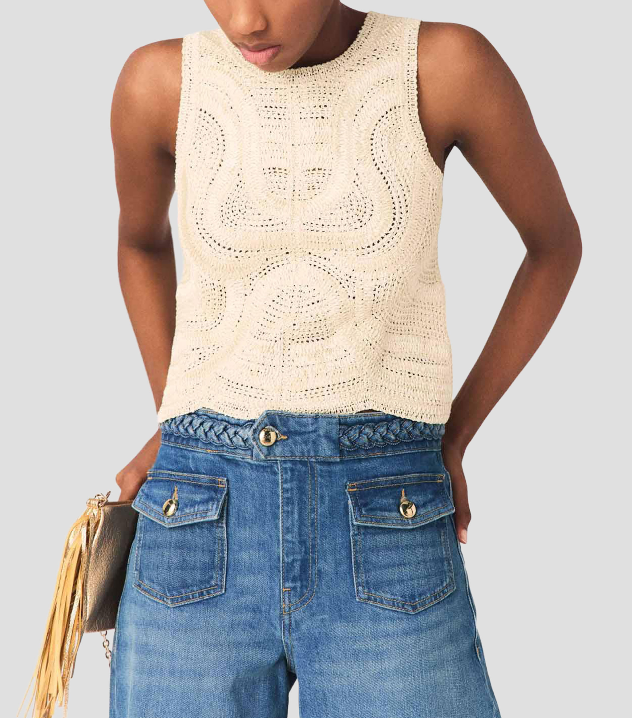 Blusa de diseño sólido sin mangas Mujer
