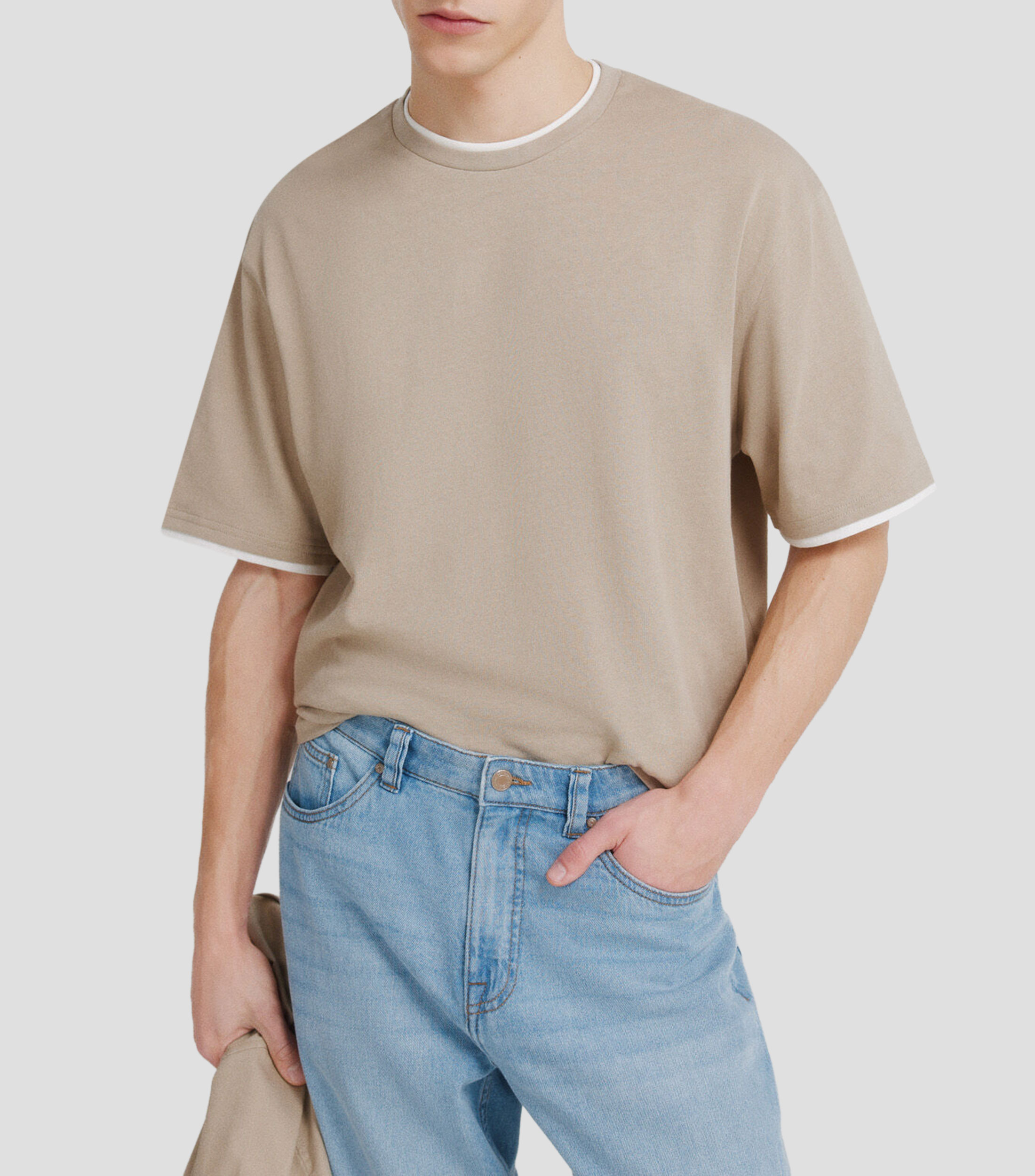Playera cuello redondo manga corta sólida Hombre