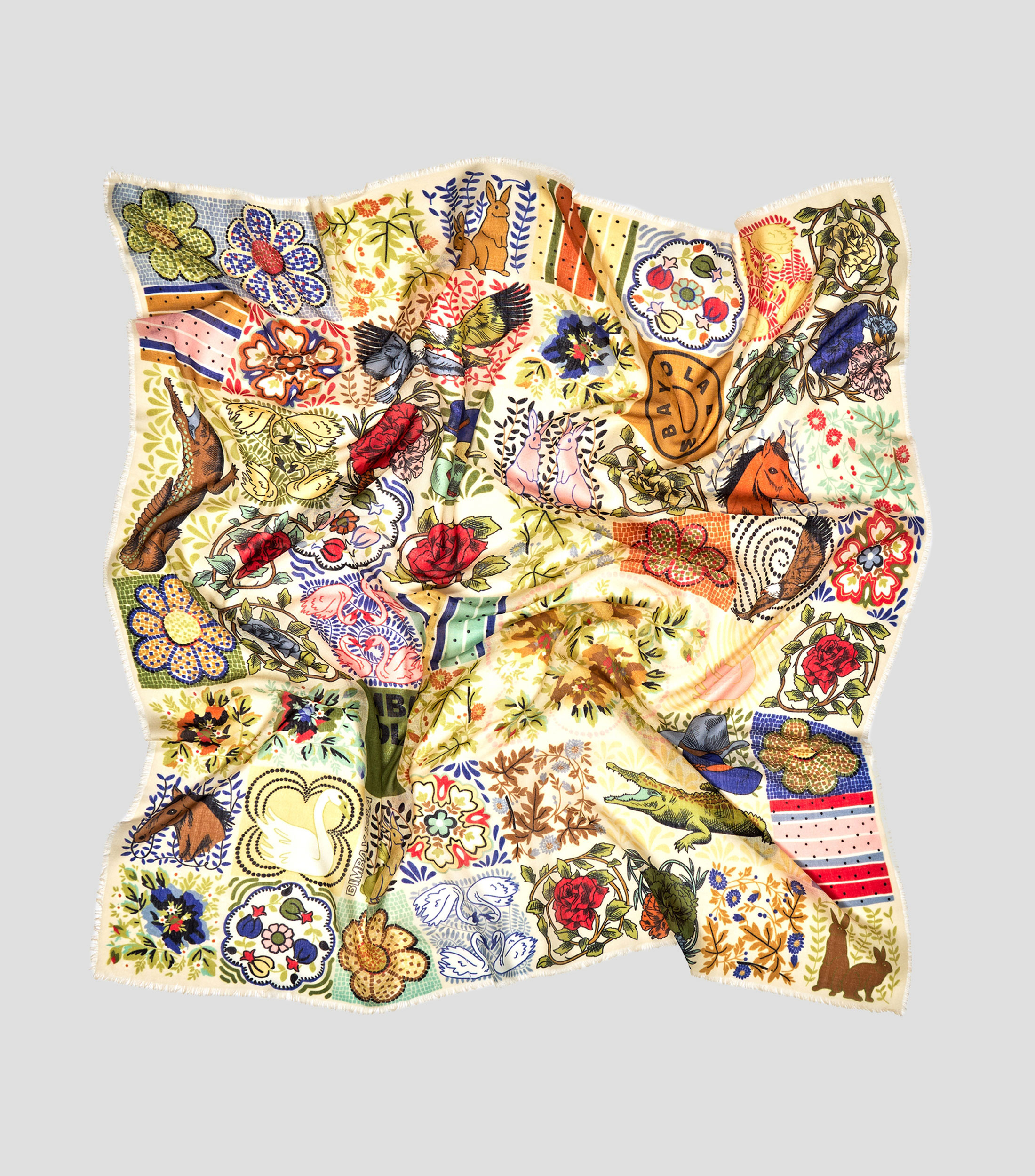Chal de lana con mosaico amarillo Mujer