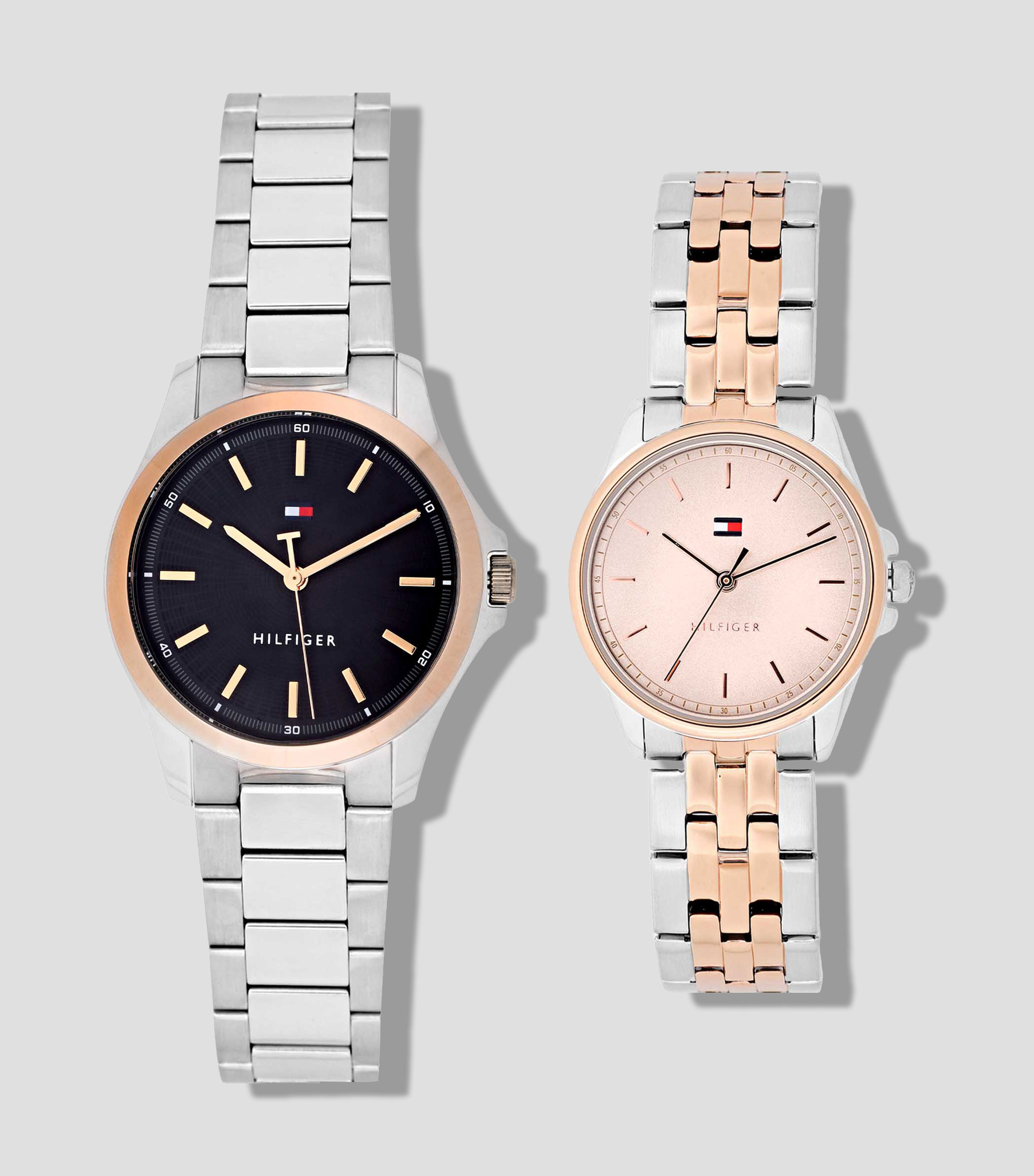 Reloj para Hombre Gift Set Clásico Negro, Plateado + Reloj para Mujer Clásico Rosa, Plateado