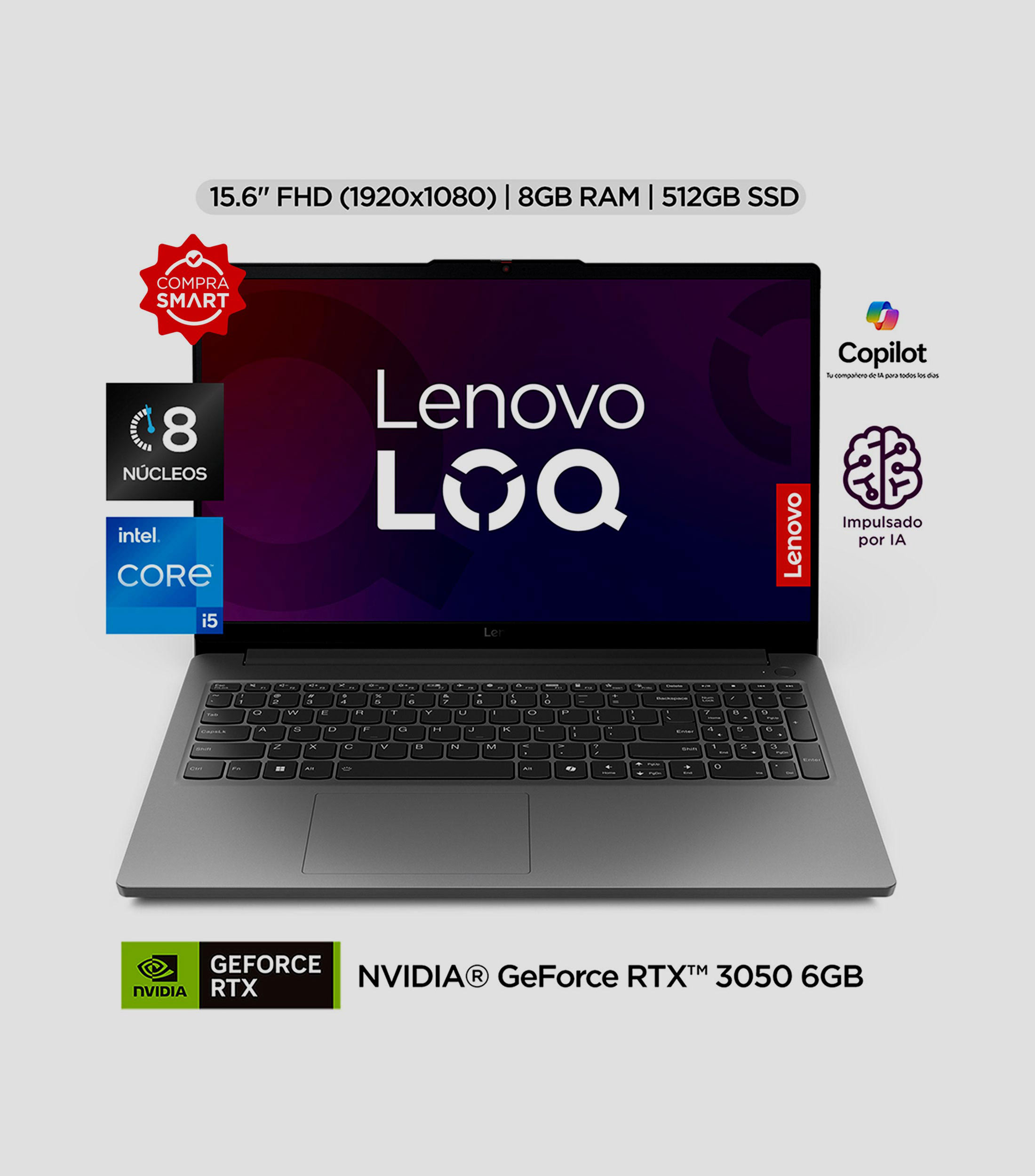 Laptop Gaming Lenovo LOQ 15.6"FHD Intel Ci5 8GB RAM 512GB SSD NVIDIA RTX 3050