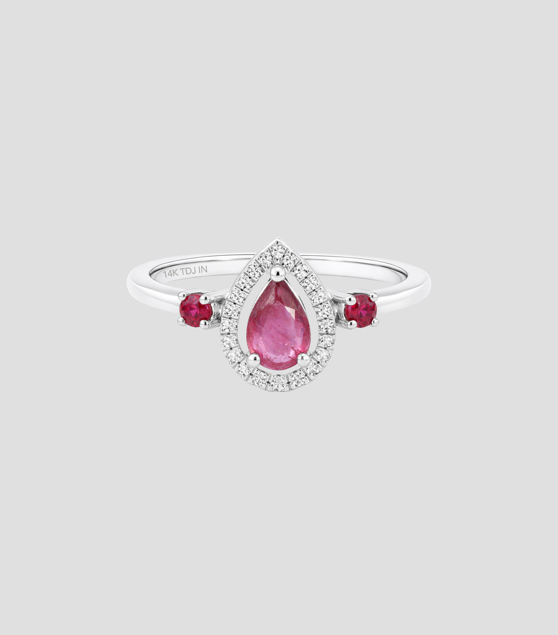 Anillo en Oro blanco de 14 Kilates con diamantes y rubí Mujer
