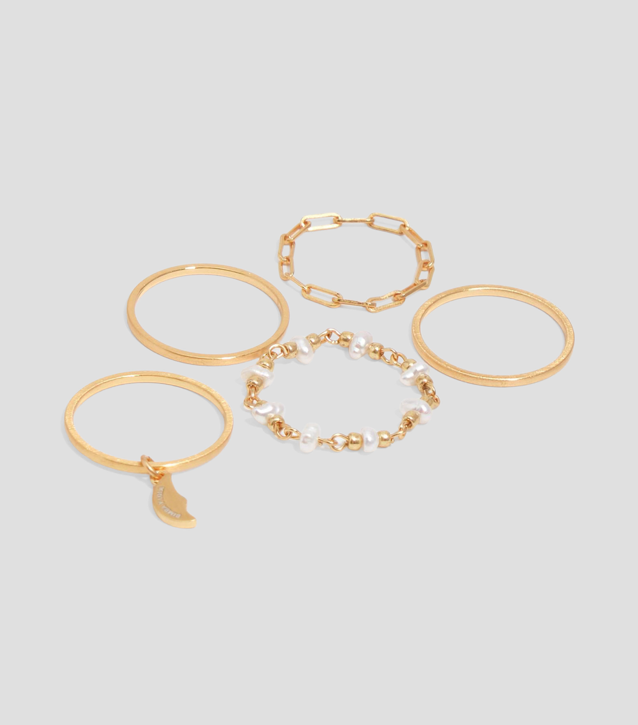 Set 5 anillos con perlas y luna Mujer
