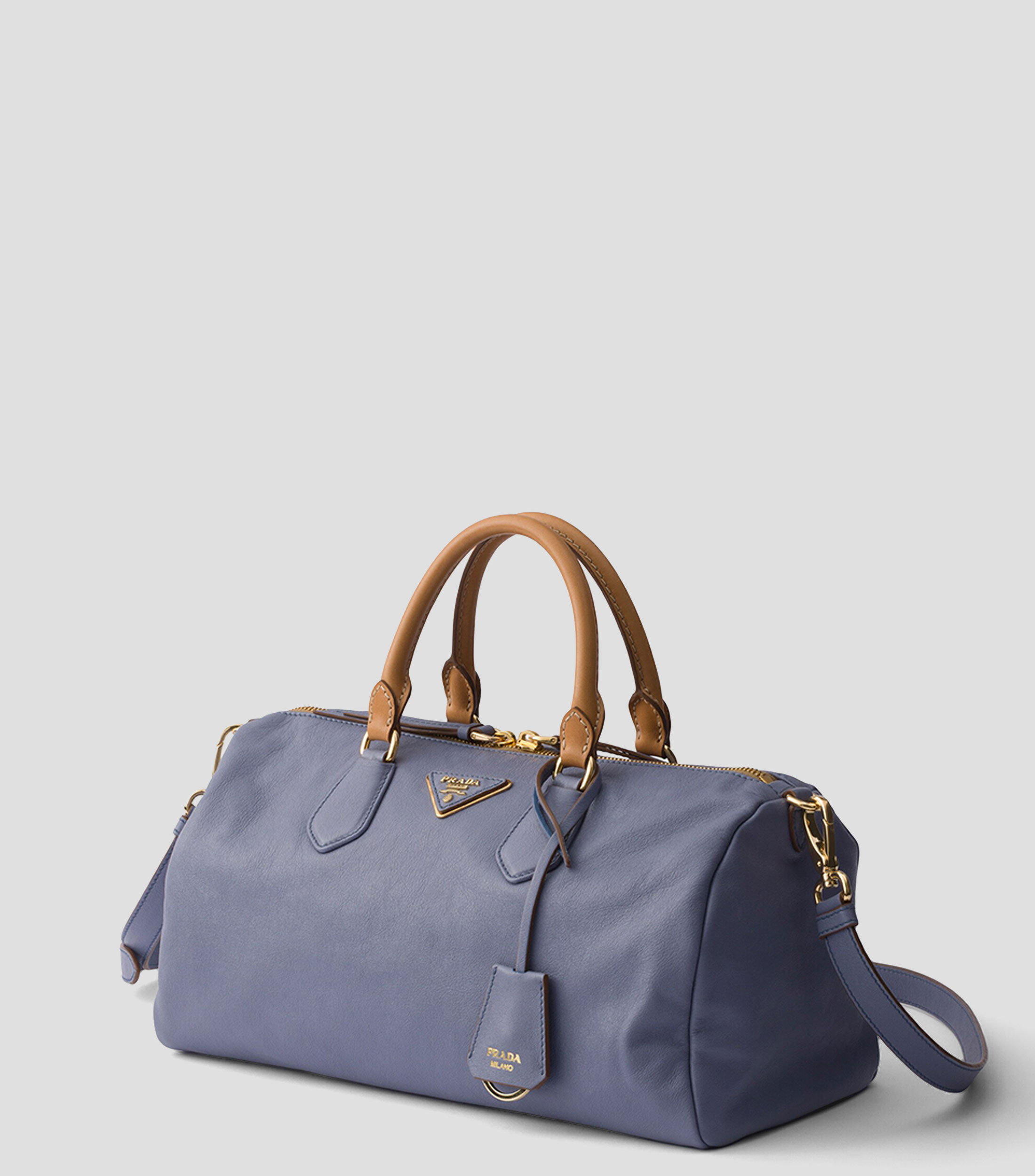 Bolsa Satchel Azul en Piel, Mujer