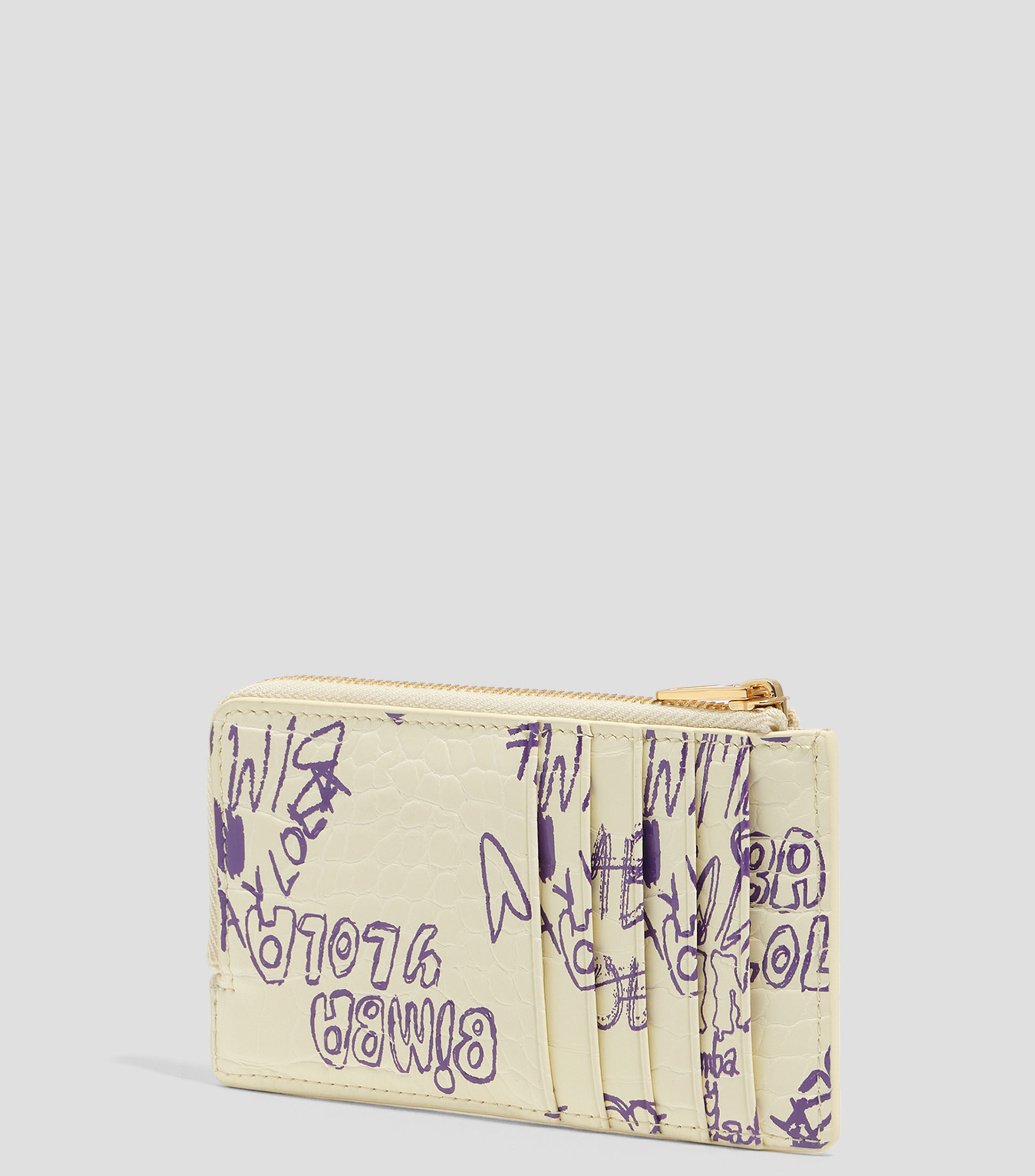 Tarjetero-monedero textura brillo print Bimba logo amarillo púrpura Mujer