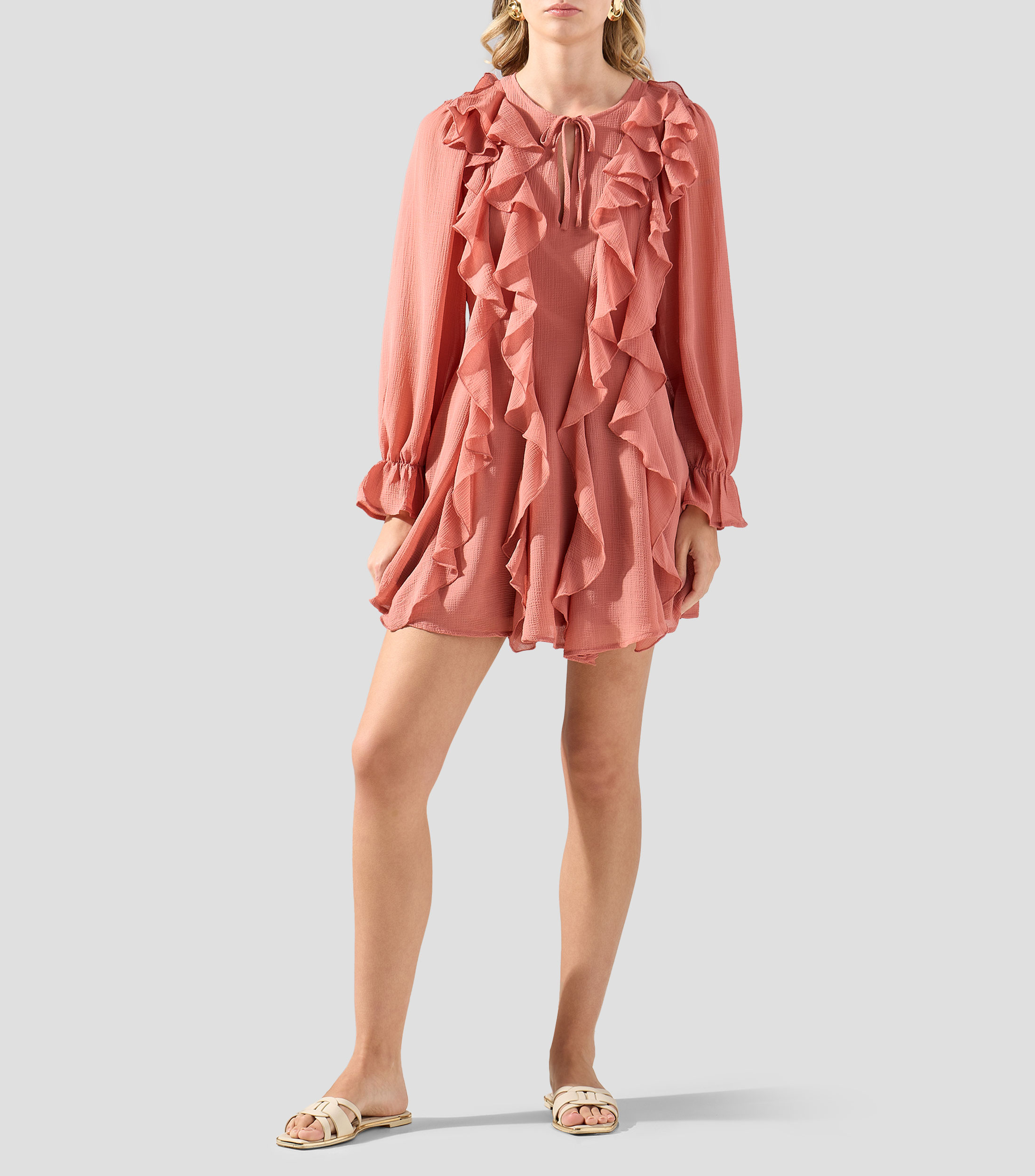 Vestido corto manga larga liso Mujer