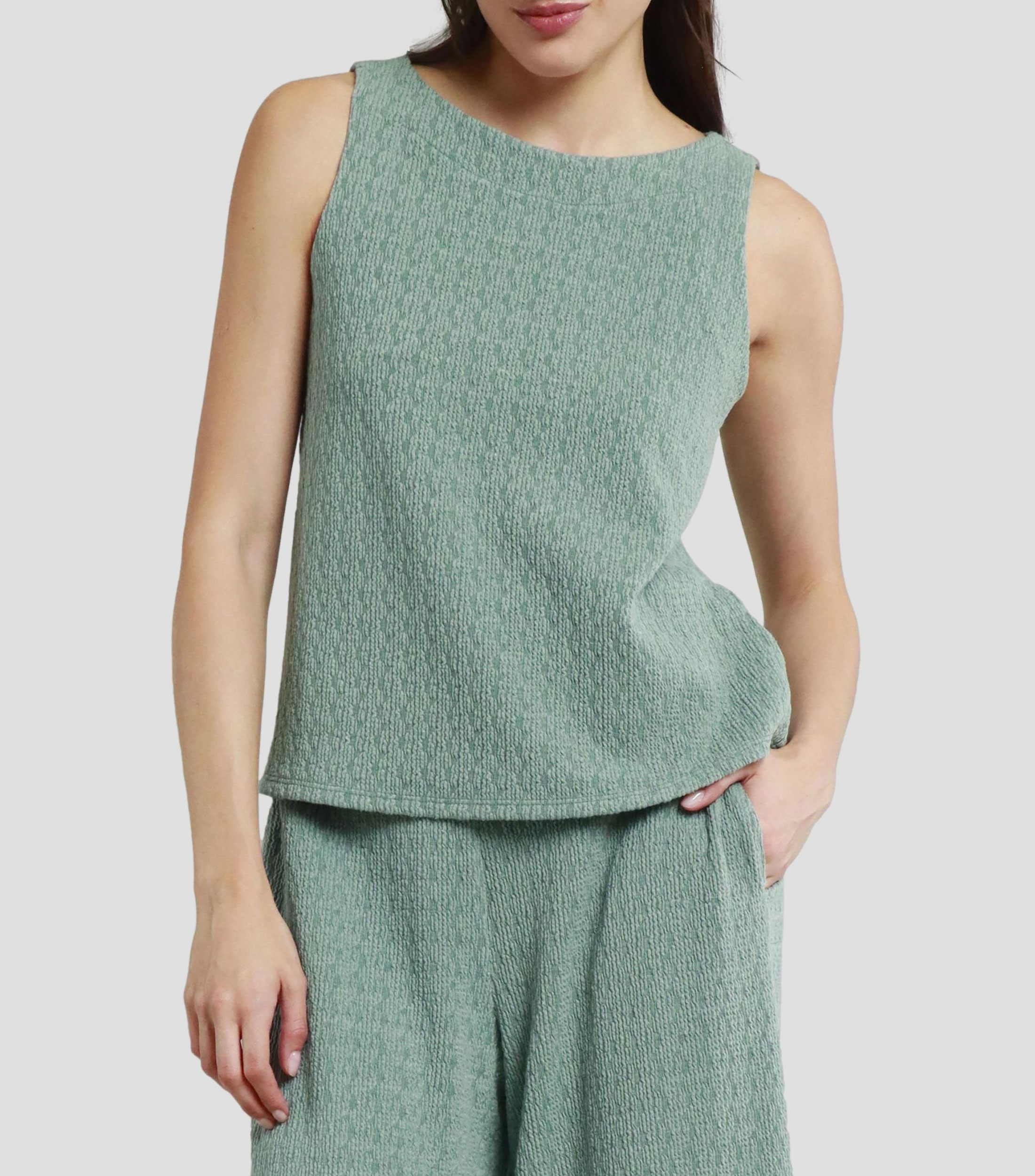 Blusa jaspeada sin mangas Mujer