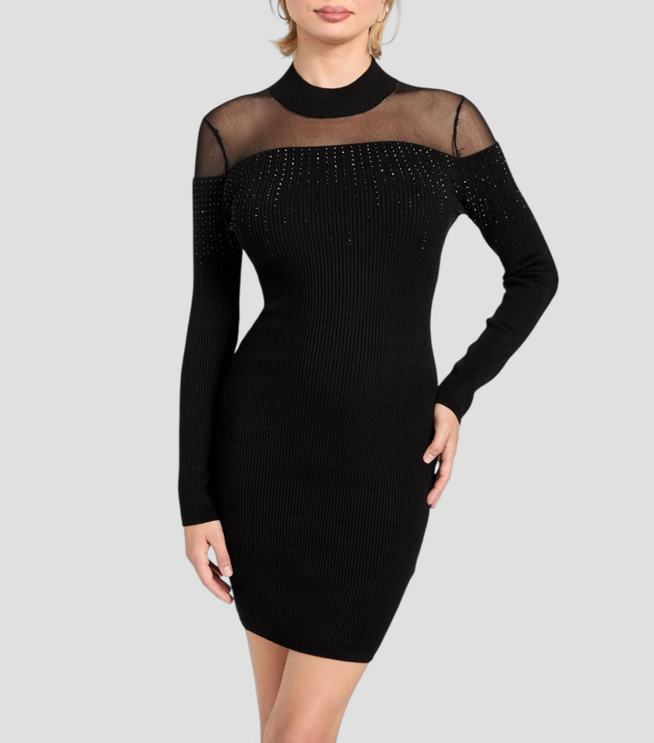 Vestido de fiesta corto manga larga liso Mujer